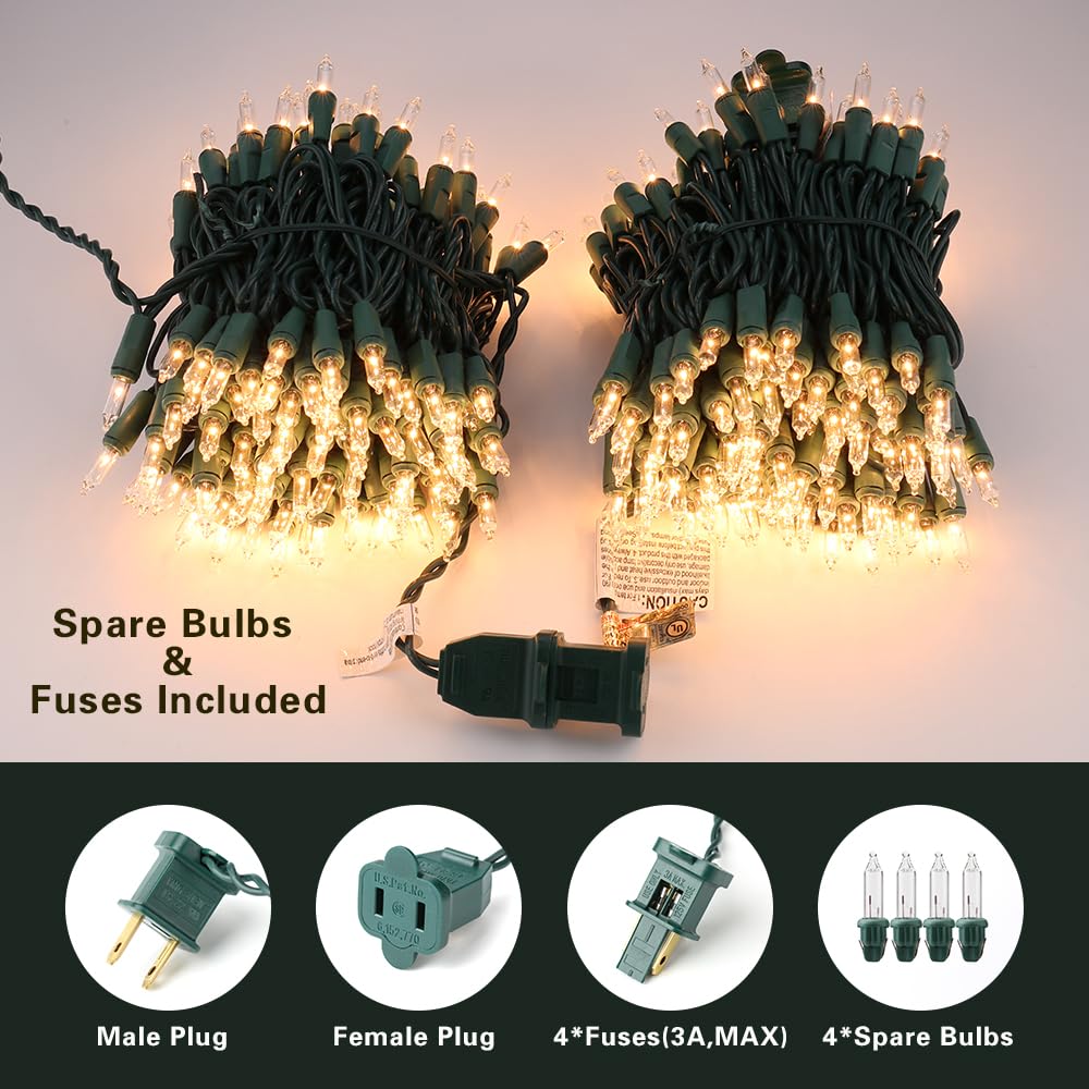 Brizled Christmas Lights, 600 Count 139.2ft Incandescent Mini Lights, Connectable 120V UL Certified for Xmas Wedding Bedroom Porch Decor, White Wire, Warm White