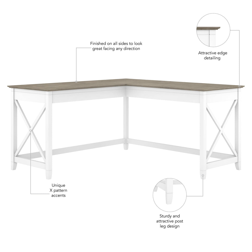 Bush Home Key West 60W Modern Farmhouse L Shaped Desk in Bing Cherry, 60-Inch Corner Computer Table for Home Office Workspace