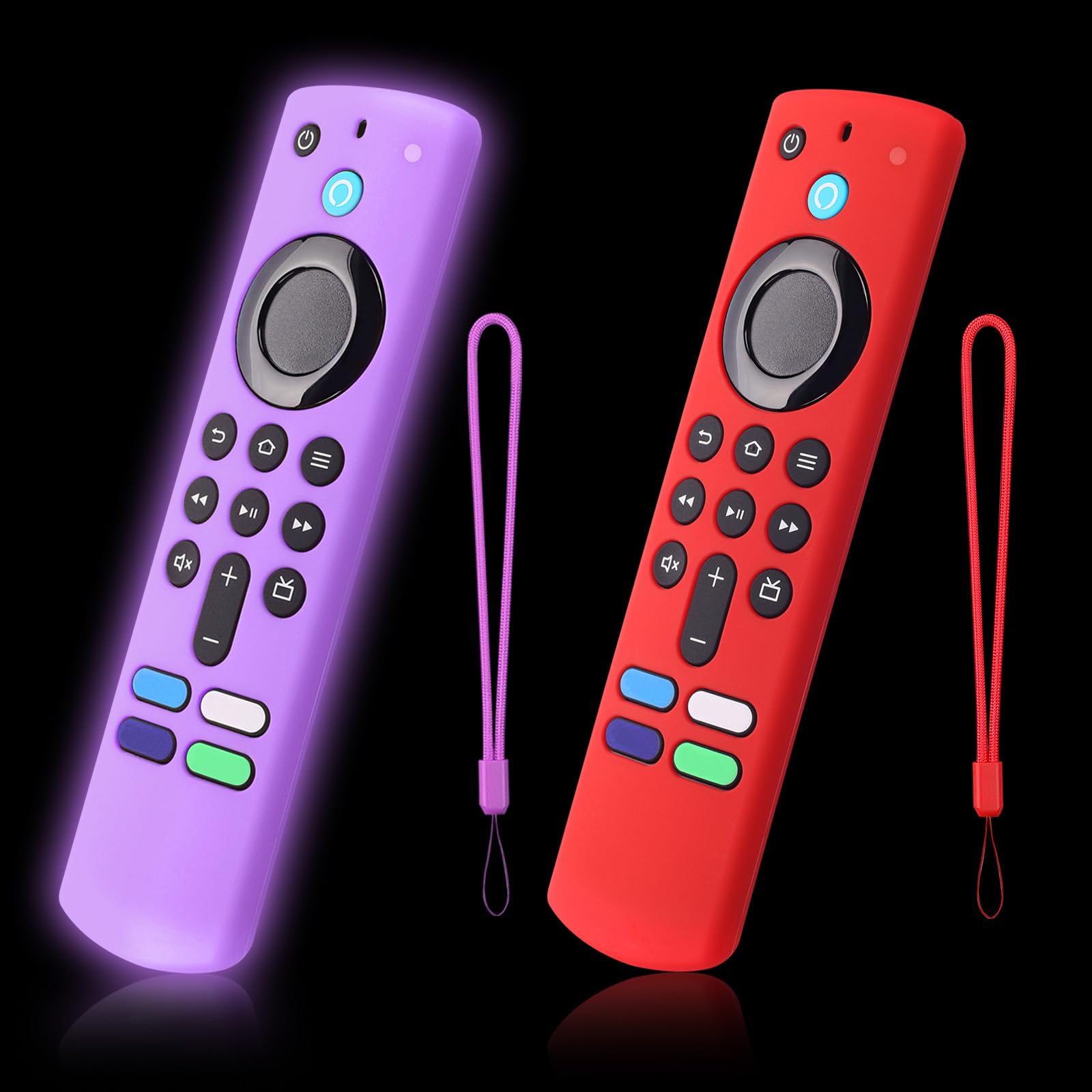 2-Pack Glowing Remote Cover, Silicone Protective Case with Lanyard, Glow Blue and Glow Purple, Compatible with Smart TV Remote Controller