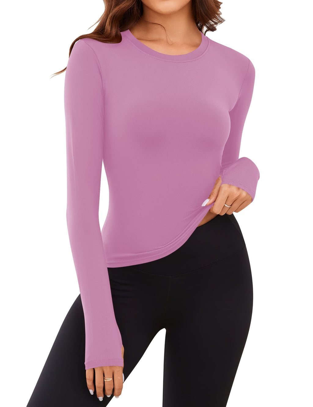 Rapbin Thermal Shirts for Women Long Sleeve Tops Ladies Fleece Undershirt for Winter Cold Weather with Thumb Holes XS-L