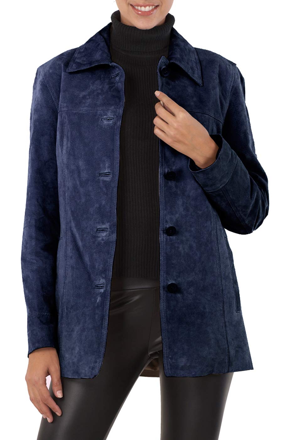 BGSD Women Anna Suede Leather Car Coat (Also available in Plus Size & Petite)