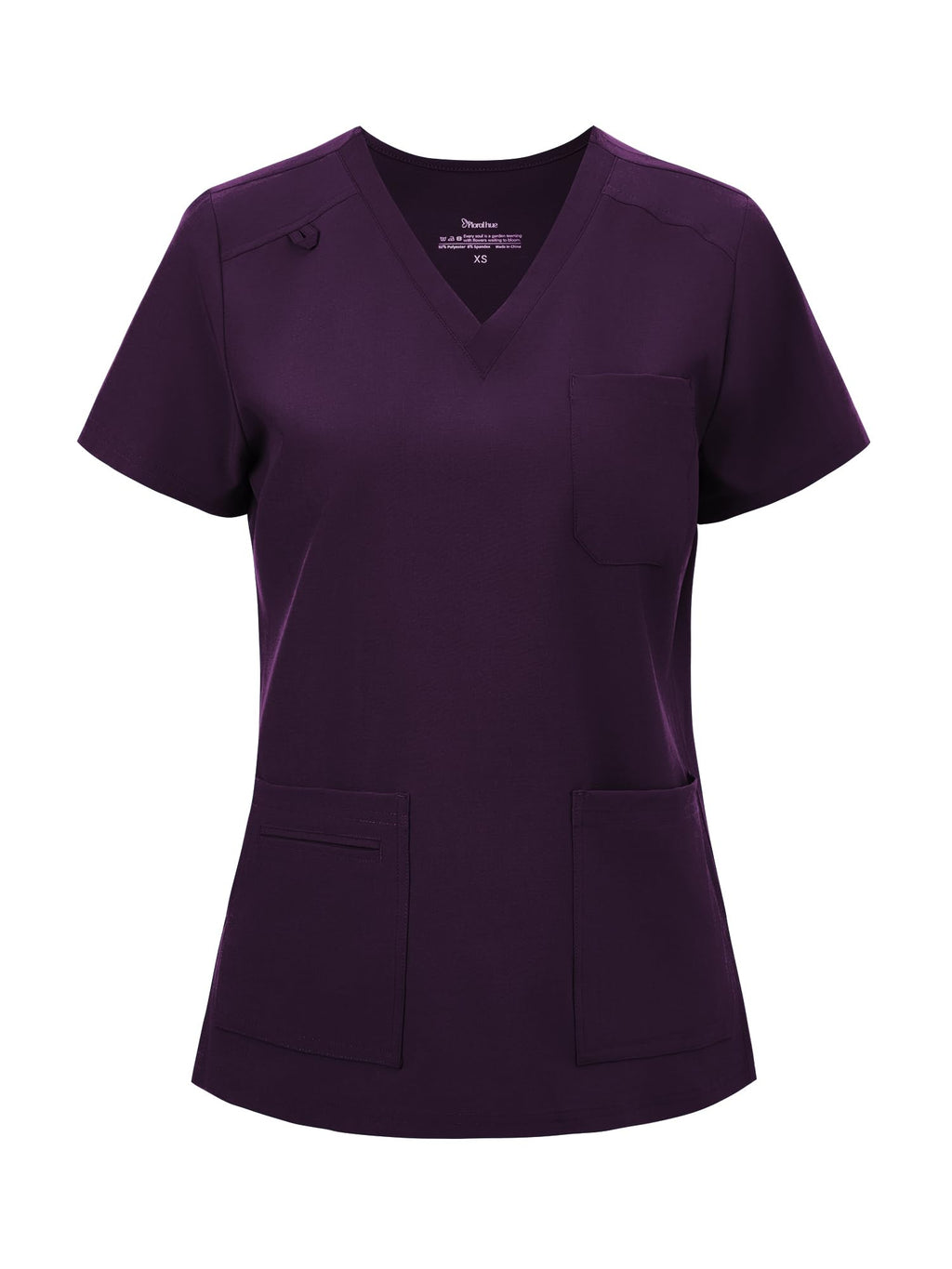 floralhue Scrub Tops for Women, Curved V-Neck Scrub Tops with 3 Pockets, Soft Stretch, Easy Care