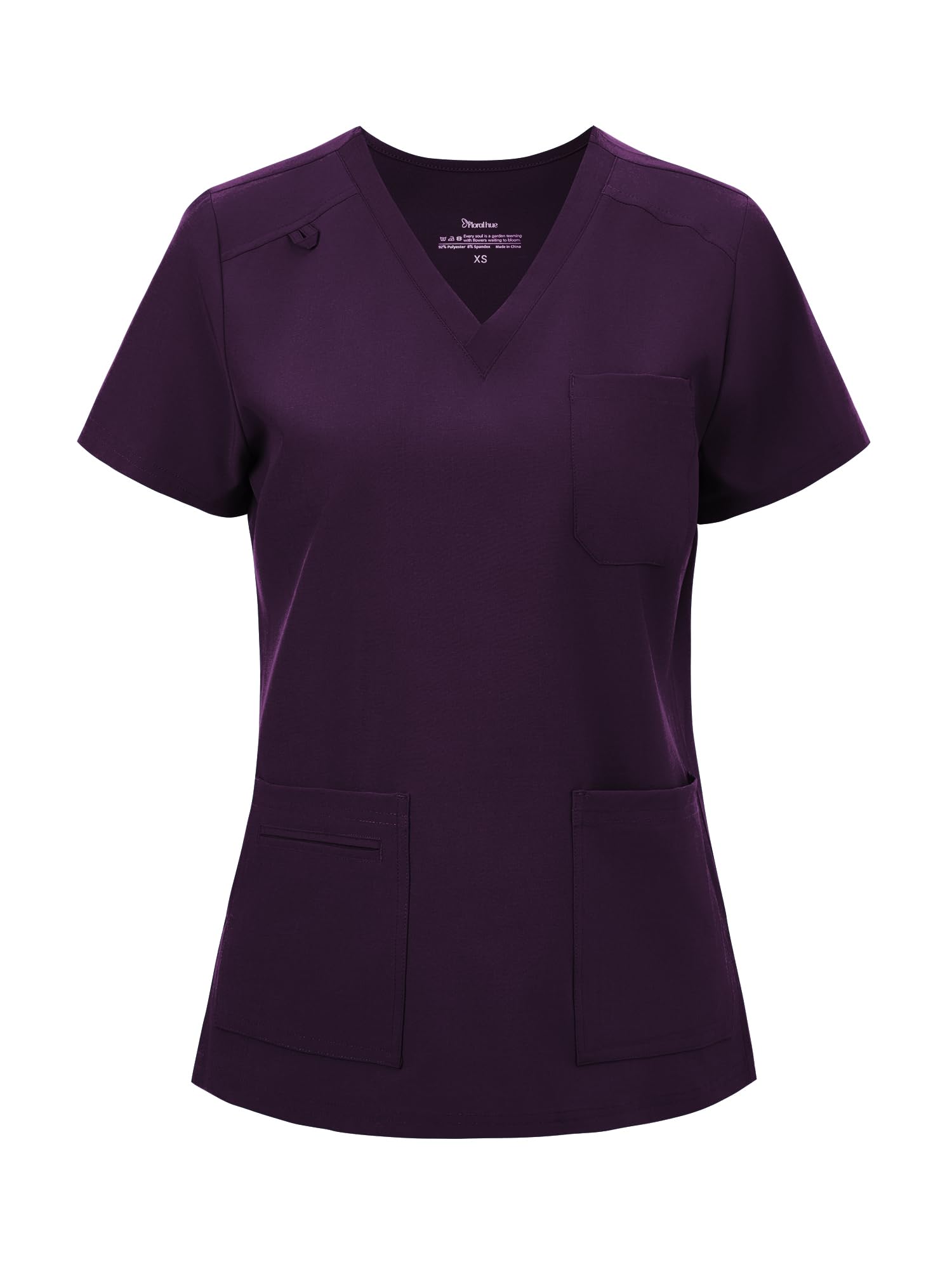 floralhue Scrub Tops for Women, Curved V-Neck Scrub Tops with 3 Pockets, Soft Stretch, Easy Care