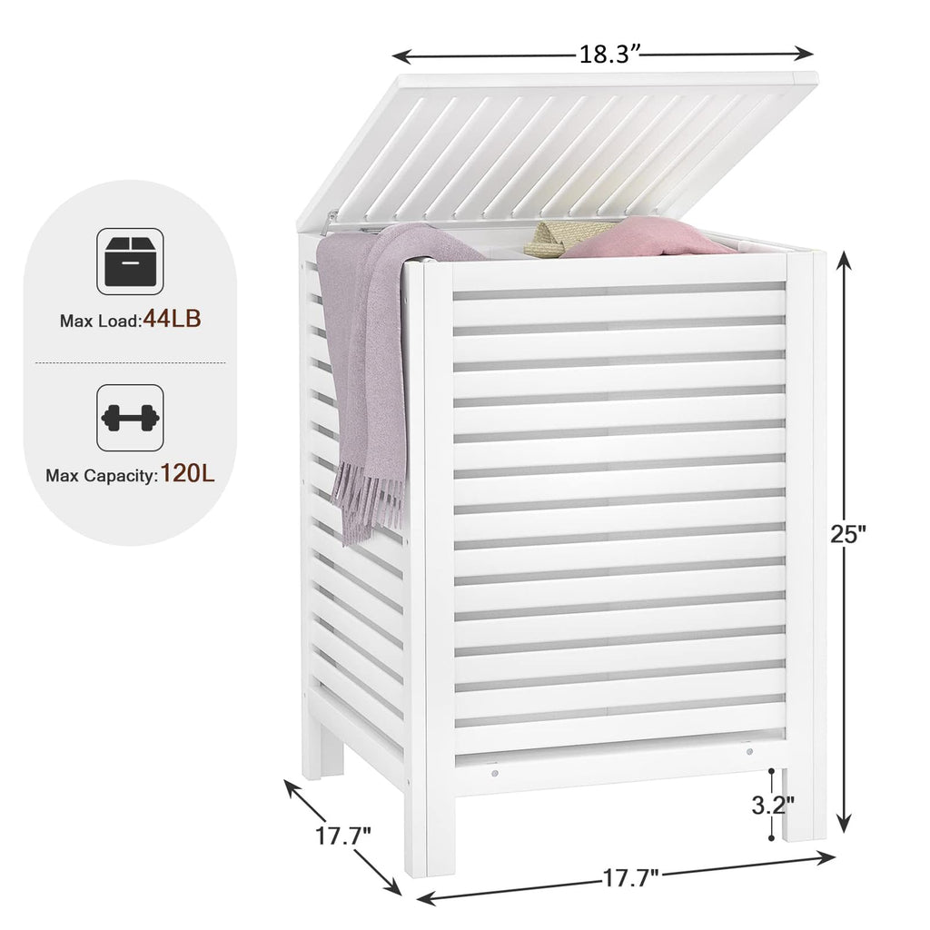Homykic Bamboo Laundry Hamper with Lid, 120L Large Clothes Laundry Sorter with Removable 2-Section Liner Bag, Raised Laundry Basket Organizer for Clothing, Bathroom, Bedroom, Laundry Room, Black