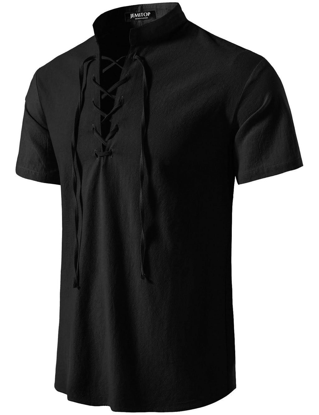 JEMITOP Men's Pure Cotton Vintage Short Sleeve Lace Up Shirts for Renaissance Pirate Viking Medieval Costume