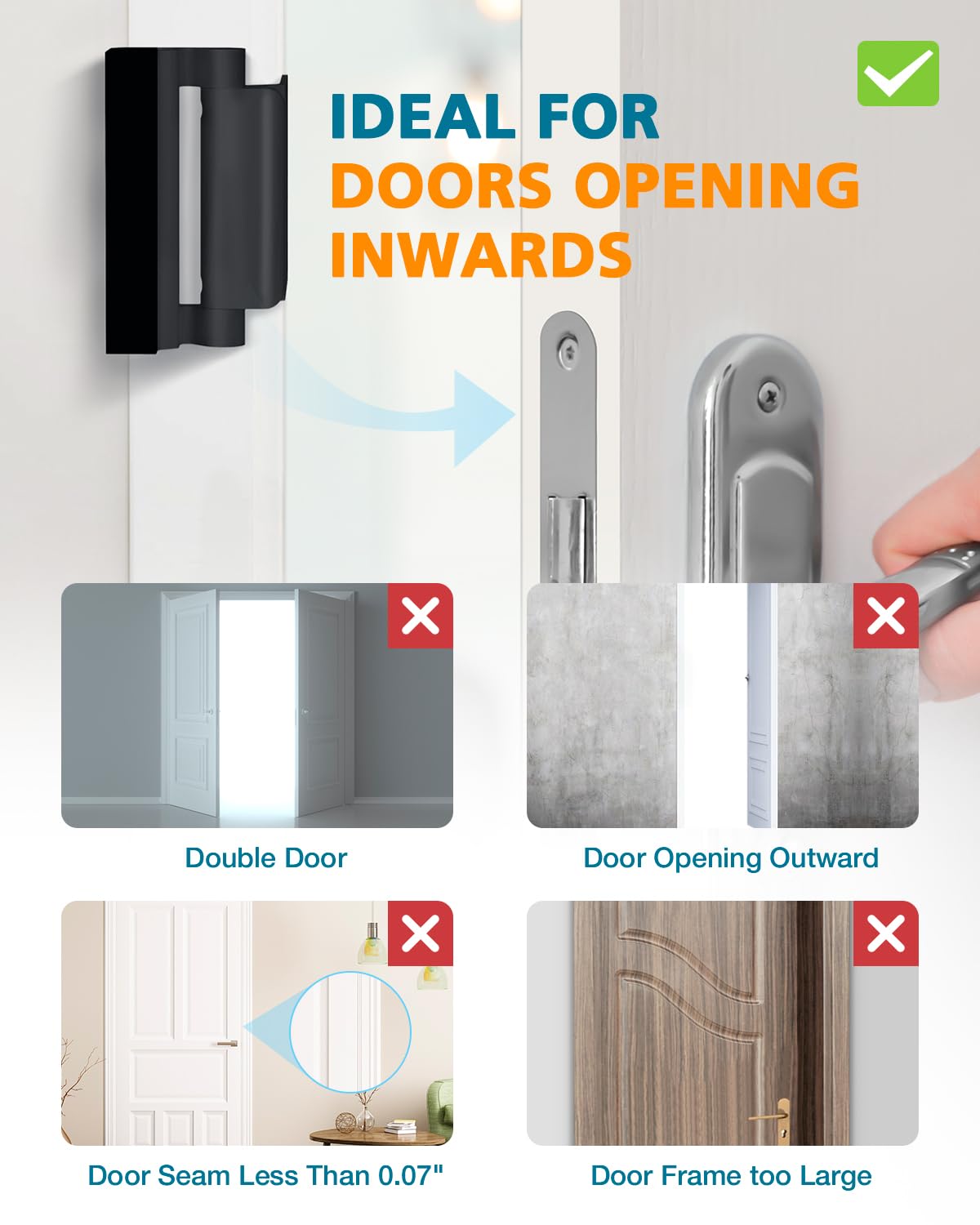 Home Security Door Reinforcement Lock, Child Proof Top Flip Latch for Inward Swinging Front Gate, Premium Safety Protection Guard Withstands 800 lbs, High Placement Metal Lockout Device