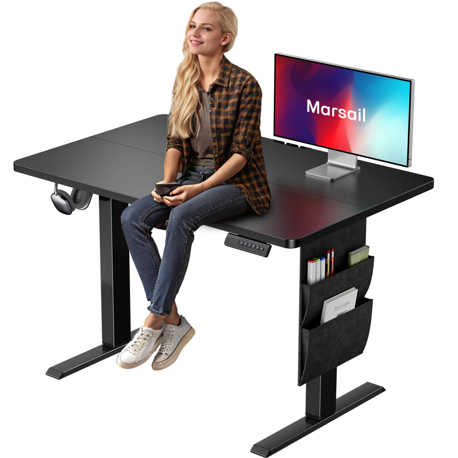 Marsail Standing Desk,Home Office Adjustable Heights Desk,Stand Up Desk,63x24 Inches Desktop Sit Stand Gaming Computer Desk for Study,Writing with 4 Memory Presets,Headphone Hook,Cable Organizer