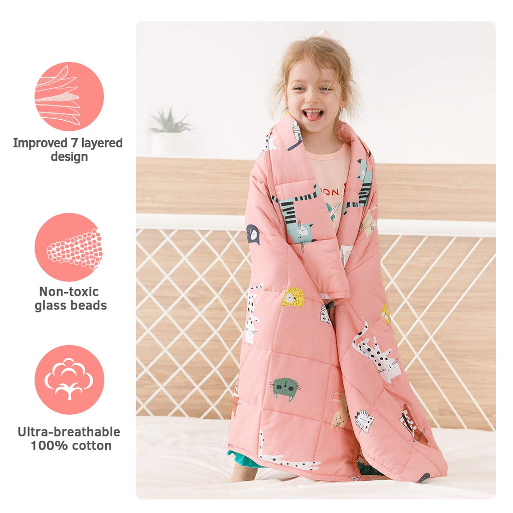 Mr. Sandman Weighted Blanket 3 Pounds Washable, Best for 20-40lb Breathable Cotton Heavy Blanket with Nontoxic Glass Beads - 36" x 48" Cute Cat