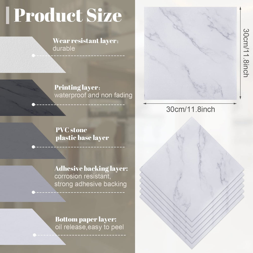 Spiareal 48 Pieces Peel and Stick Floor Tiles Vinyl Flooring 12 x 12 Inch Stick on Floor Tile Self Adhesive Waterproof DIY for Bathroom Kitchen Bedroom Living Room(Black Marble)