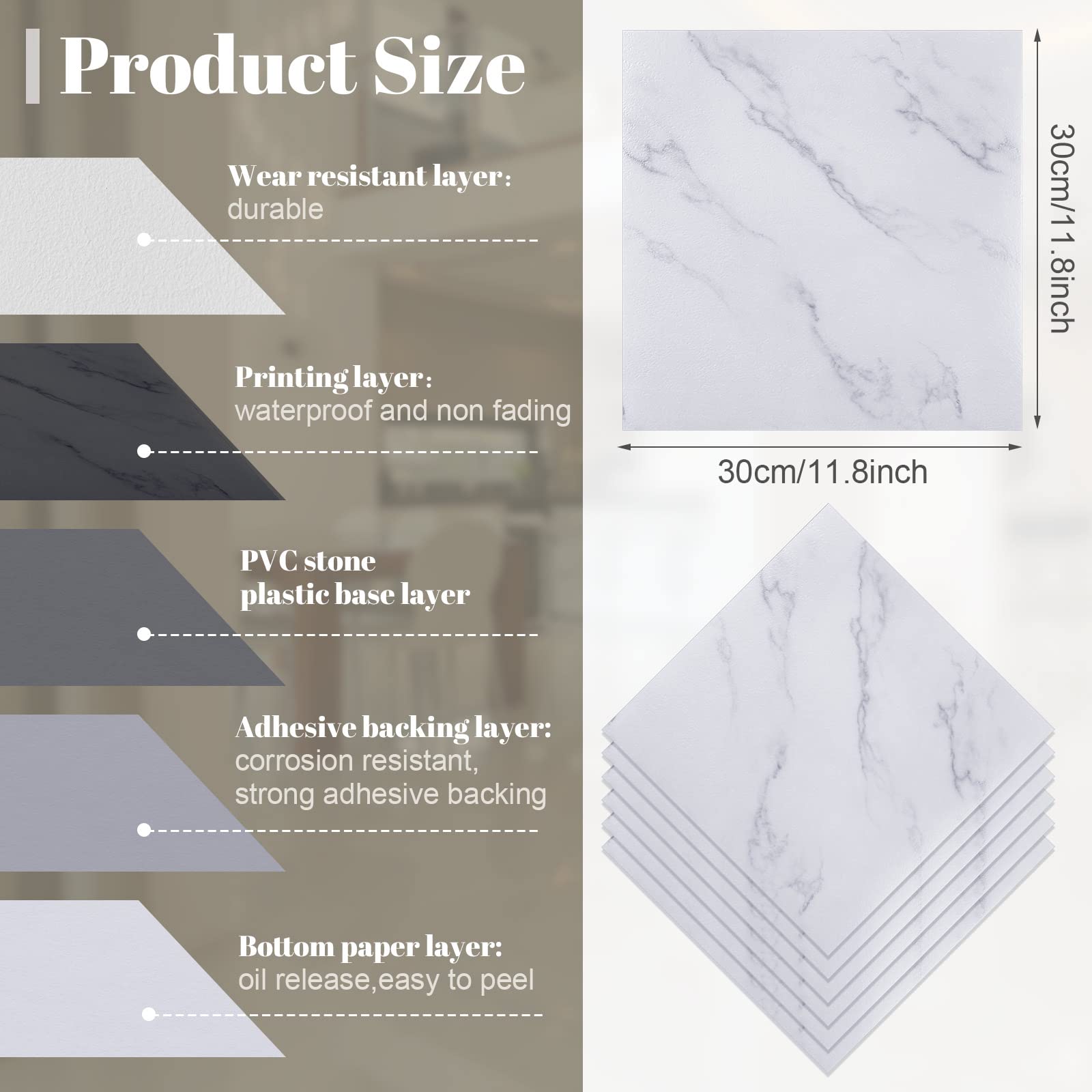 Spiareal 48 Pieces Peel and Stick Floor Tiles Vinyl Flooring 12 x 12 Inch Stick on Floor Tile Self Adhesive Waterproof DIY for Bathroom Kitchen Bedroom Living Room(Black Marble)