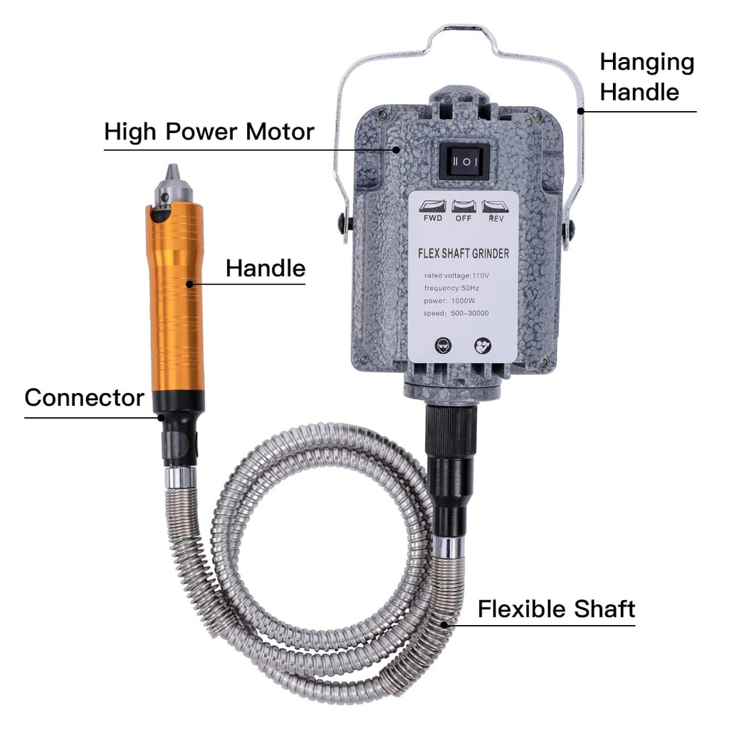 380W Flex Shaft Rotary Tool with Stepless Speed Foot Pedal, Multi-Function Metal Hanging Grinder Carver Kit - Ideal for Carving, Buffing, Drilling, Polishing, Sanding, Cutting- Includes DIY Accessorie