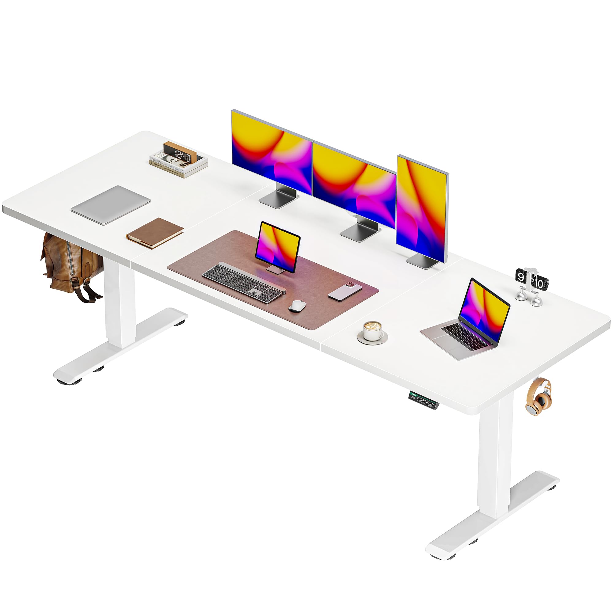 Huuger 48 x 28 Large Electric Standing Desk, Height Adjustable Desk, 27.6" Deep Desktop, Stand up Gaming, 2 Hooks, 3 Preset Heights, for Home Office, Black