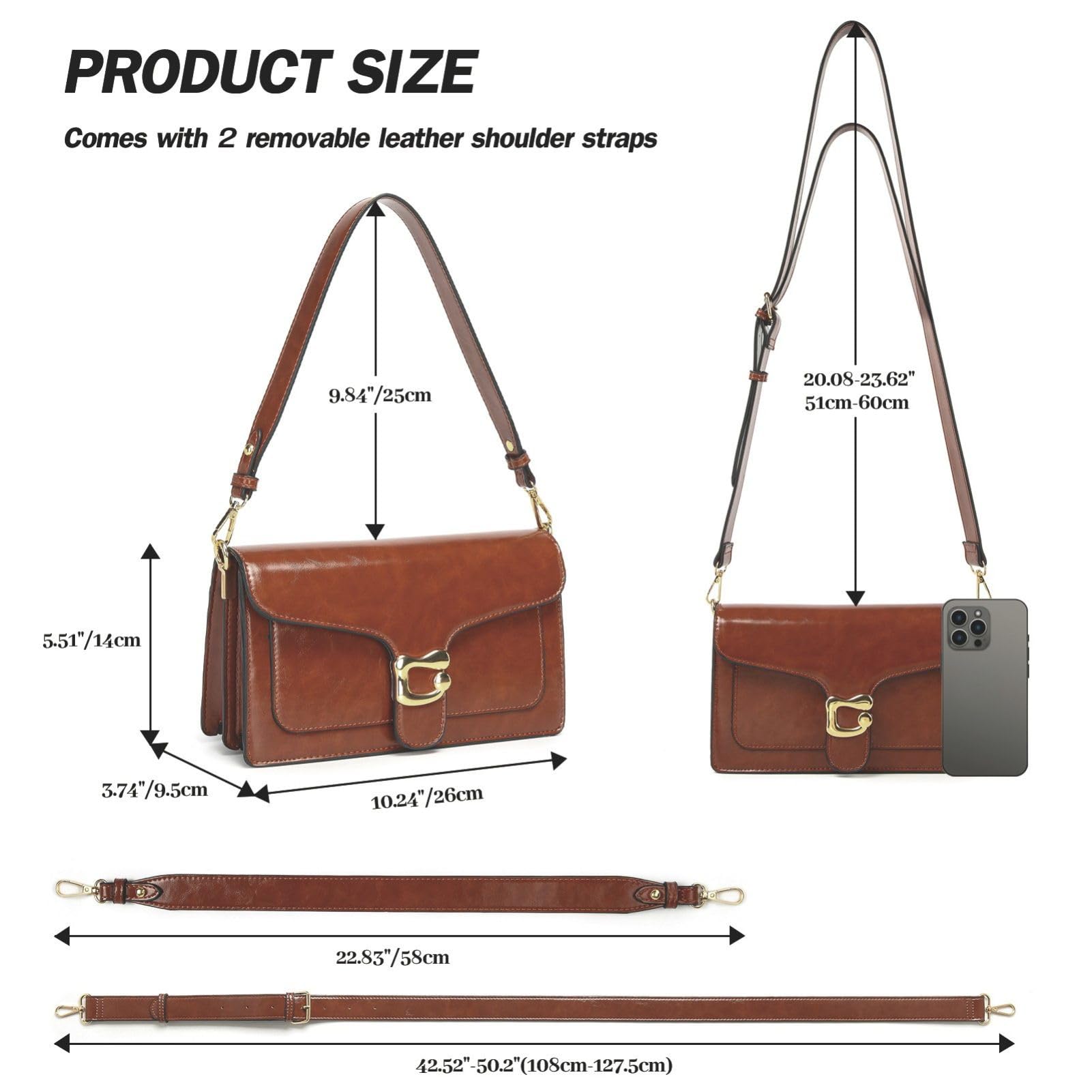 Travistar Crossbody Bags for Women Trendy - Small Cross Body Purse Shoulder Bag Leather Handbags Evening Clutch with 2 Straps | 2 detachable straps
