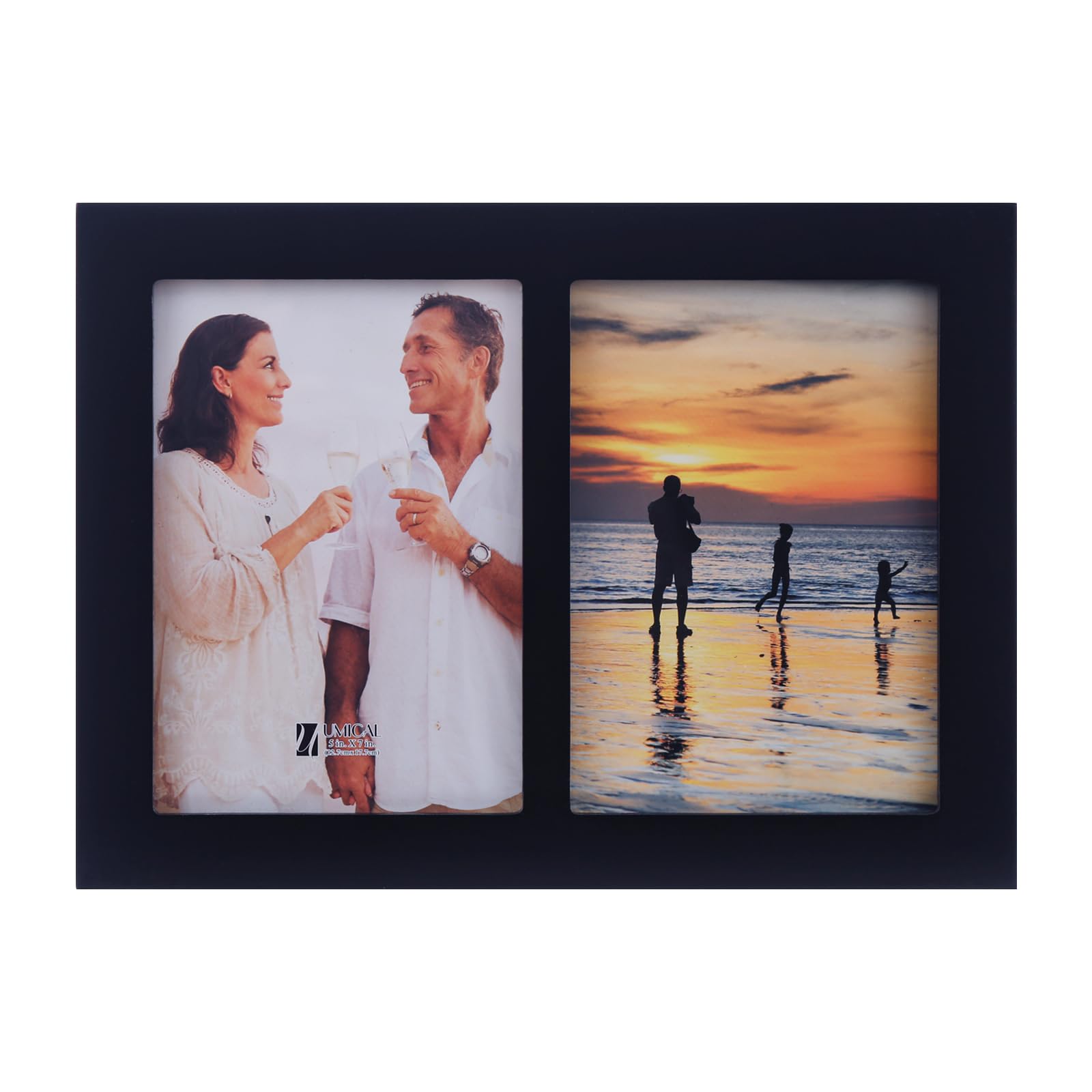 4x6 2-Opening Collage Frame Black Wood | Two 4x6 openings, shatter-resistant glass, tabletop & wall mount