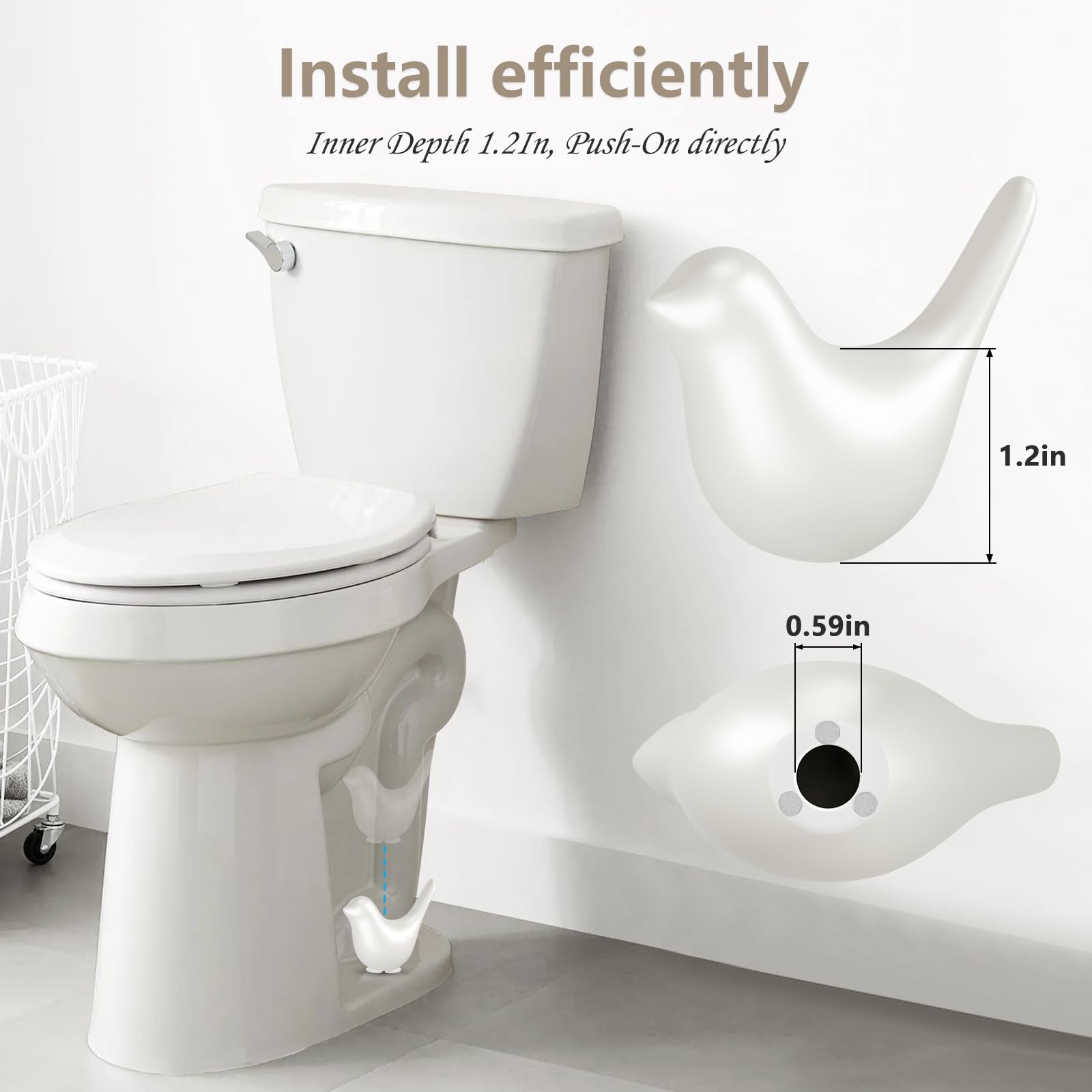 MENNTY Black Polar Bear Toilet Bolt Covers Decorative - 2 Glossy Black Ceramic Toilet Bolt Caps + 4 Universal Toilet Caps for Bottom of Toilet, Modern Monochrome Bathroom Decor