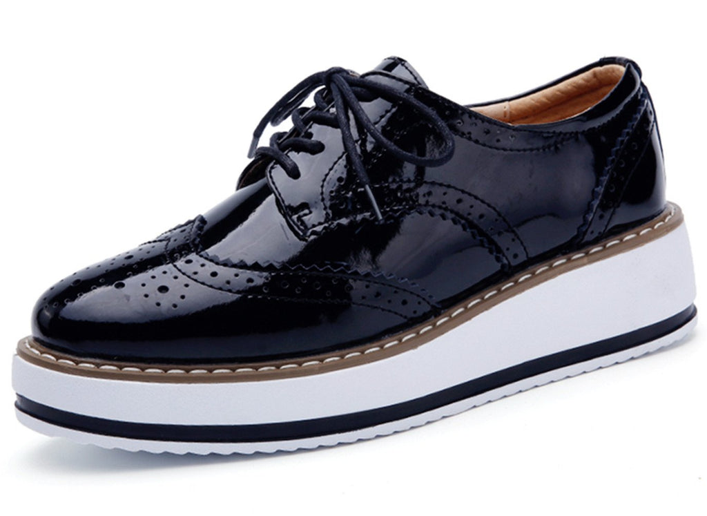 DADAWEN Women's Platform Lace-Up Wingtips Square Toe Oxfords Shoe
