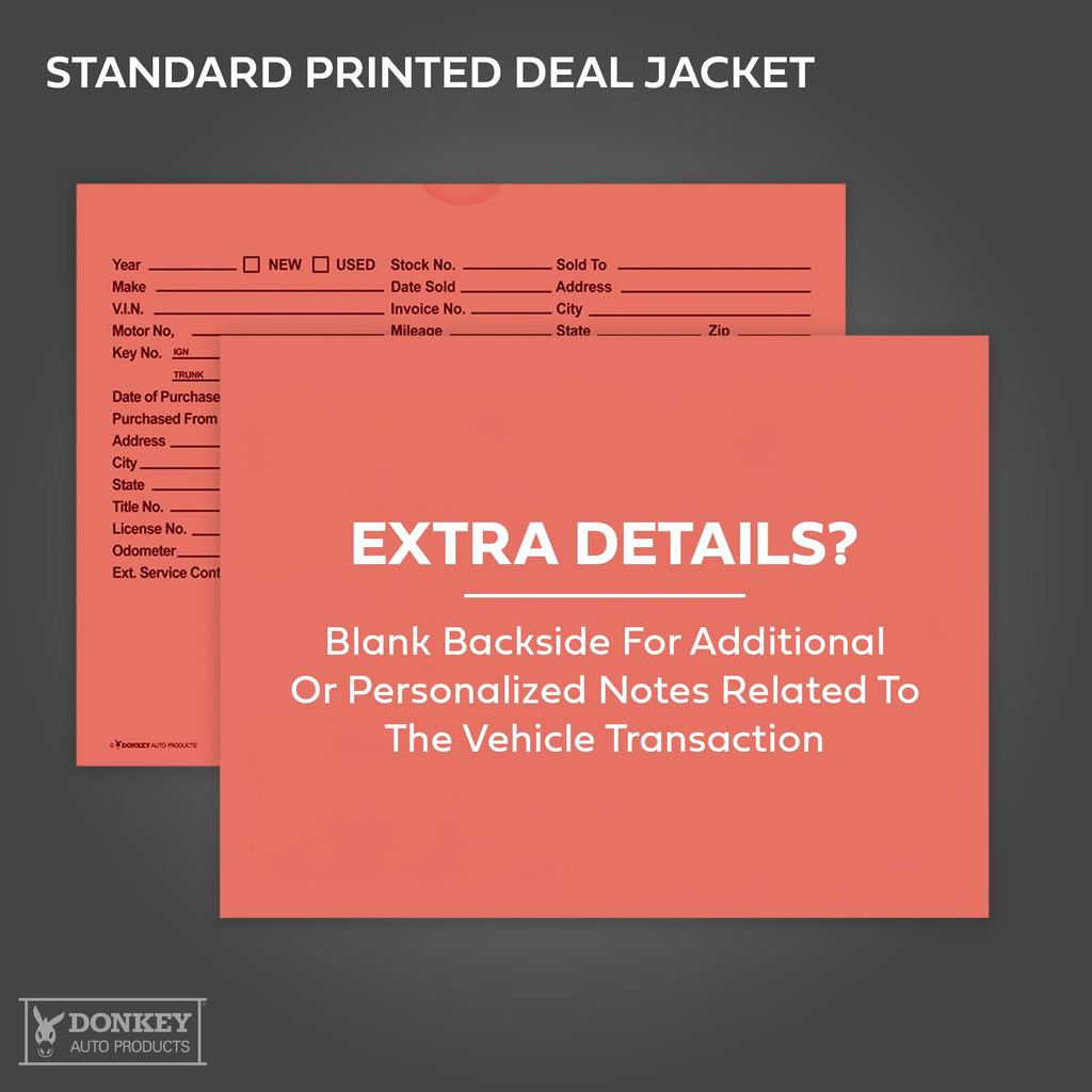 Printed Vehicle Deal Envelopes 9x12 Deal Jackets (100 shrink wrapped) (Blue)