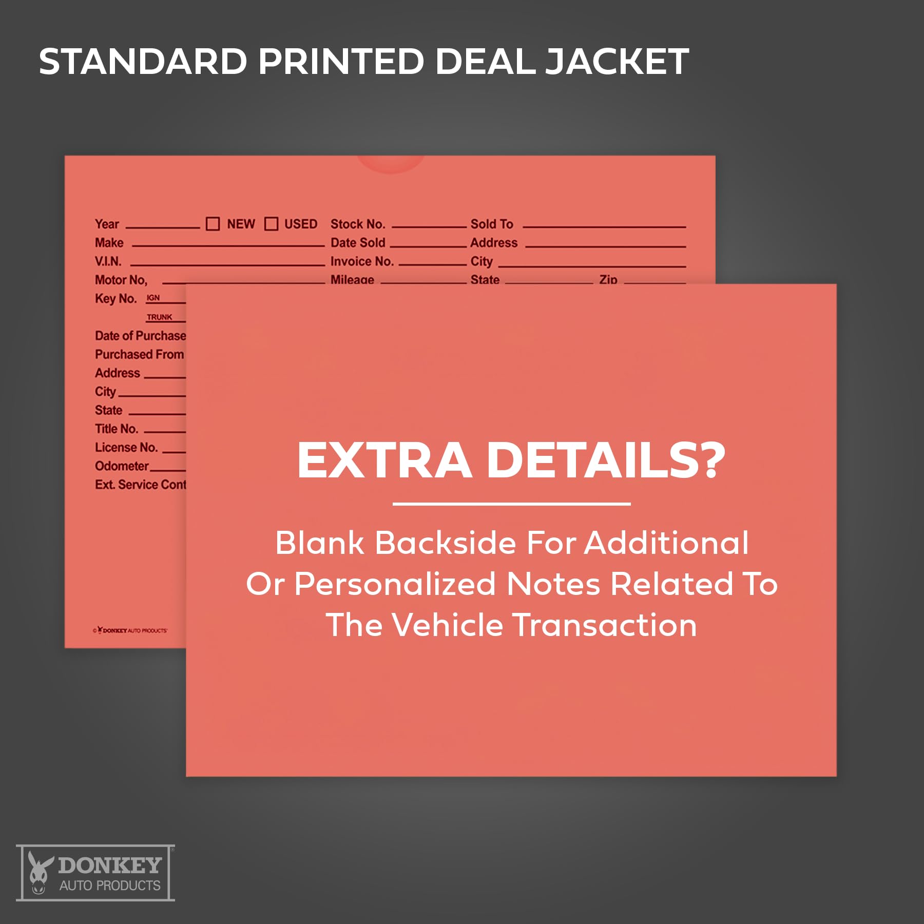 Printed Vehicle Deal Envelopes 9x12 Deal Jackets (100 shrink wrapped) (Blue)