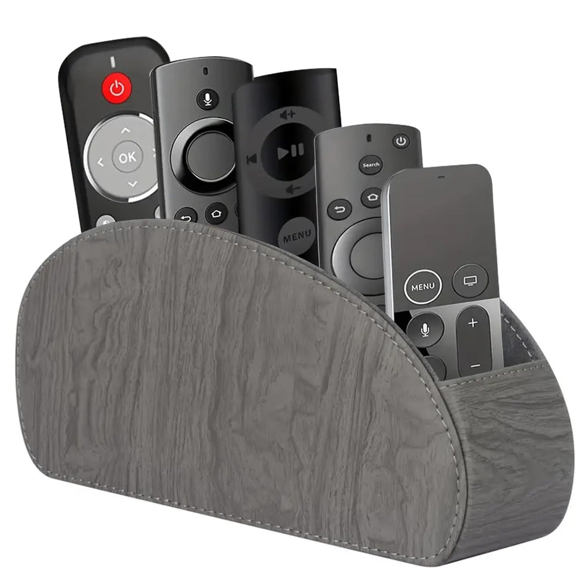 YAPISHI All-in-One Leather Brown TV Remote Holder with 5 Compartments Nightstand Desktop Media Player Remote Caddy Storage Box Organizer Tray for Mobile Office Phone Controller