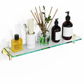Glass Bathroom Shelves,Brushed Gold Floating Shelves for Wall Rectangular Modern Stainless Steel Glass Shelf for Bathroom Shelves wall Mounted 16 Inch