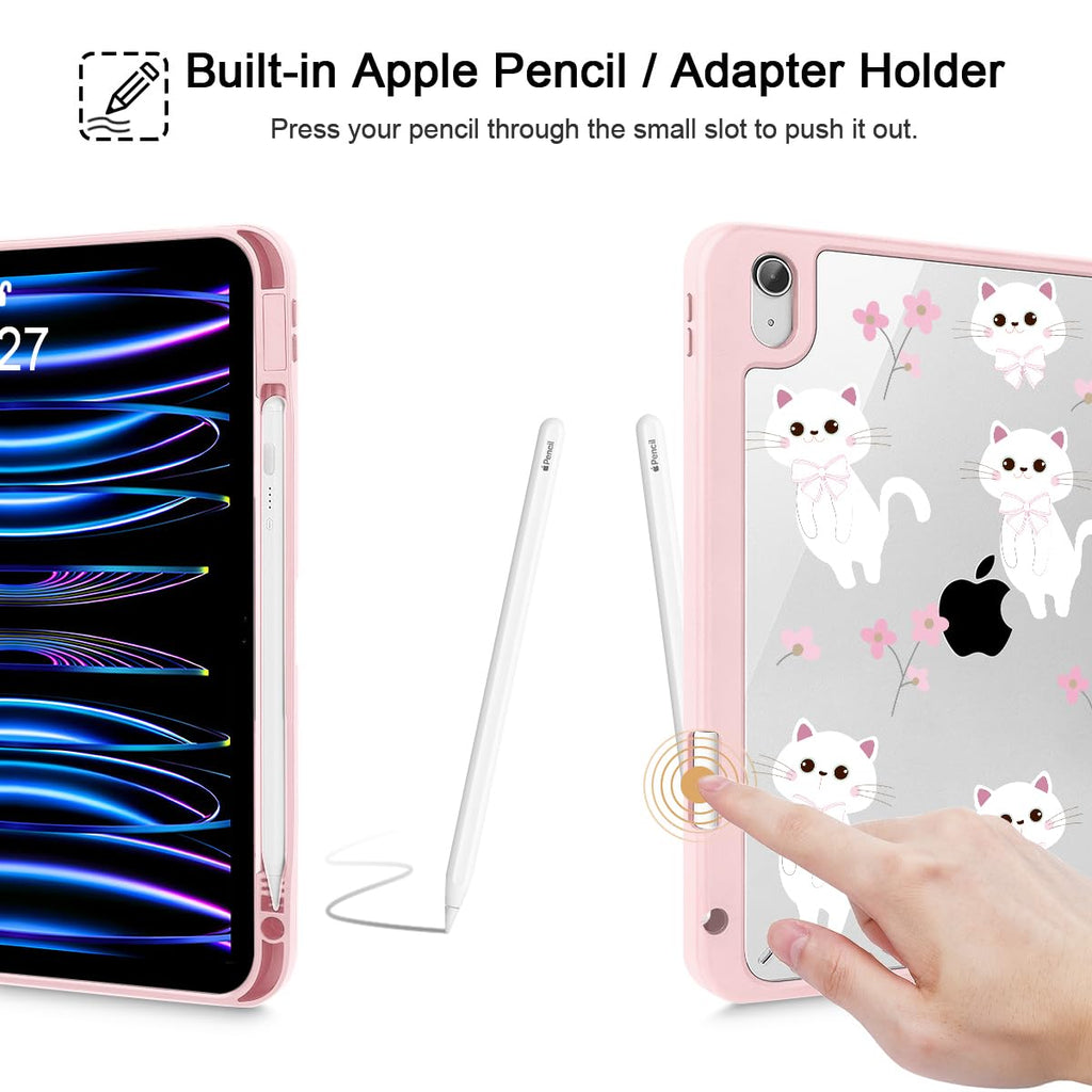 Tuiklol Case for iPad Air 11 Inch M4 2026 / Air 11 Inch M3 2025 / Air 11 Inch M2 2024 / iPad Air 10.9 Inch 2022 2020, Buit in Pencil Holder with Shockproof Cover Clear Transparent Back, Black Flower
