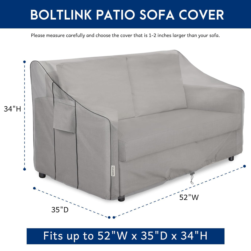 Patio Sofa Cover Waterproof, Heavy Duty 600D Oxford Fabric with UV Protection & Air Vents, Fits 52"W x 35"D x 34"H Inches for Outdoor Couch, Loveseat, Garden Furniture
