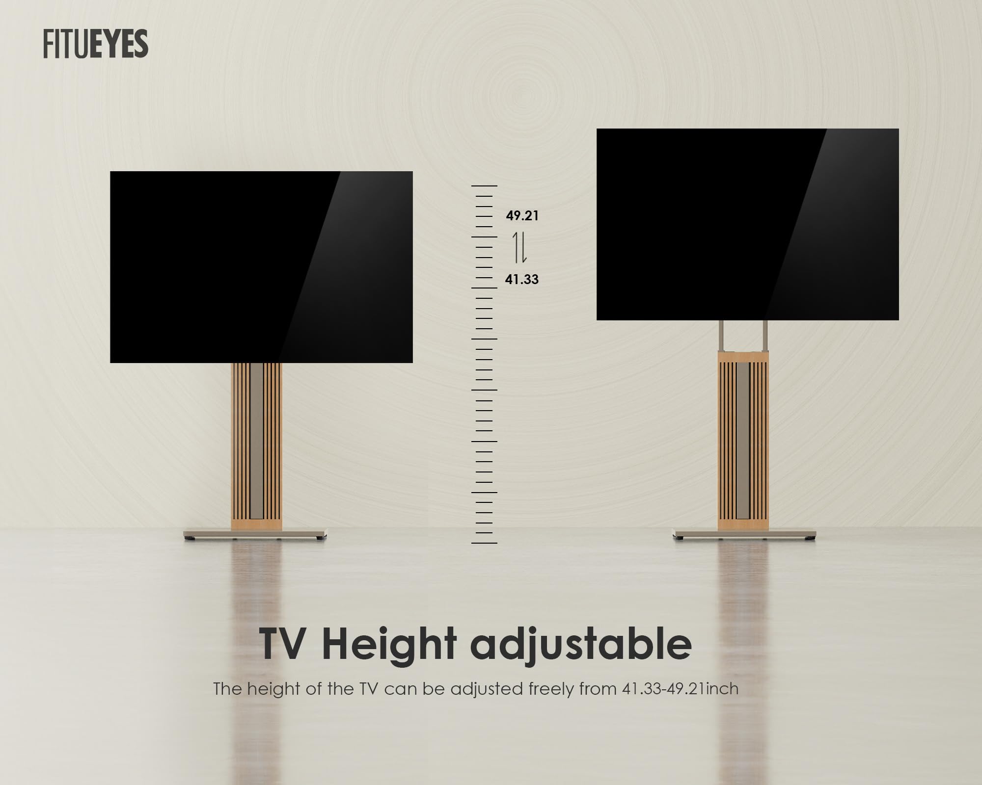 FITUEYES Wood TV Stand Swivel Mount with Hidden Back Storage for 32-65 inch TV Screens, Scandinavian Style Tall Floor TV Stand for Home Decor with Reinforced Base, Zen Series, Black