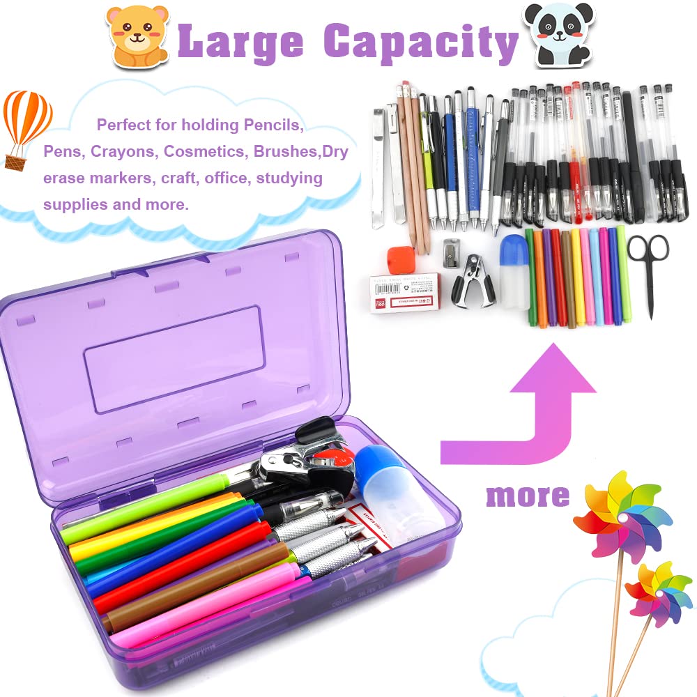 Pencil Case, Pencil Box, Clear Pencil Case, 3 Pack Plastic Pencil Case, Large Capacity Pencil Case, Crayon Box with Snap-tight Lid Stackable Design, Plastic Storage Box for School Office Supplies