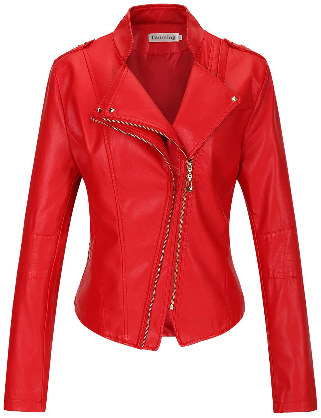 Tanming Women's Faux Leather Moto Biker Short Coat Jacket
