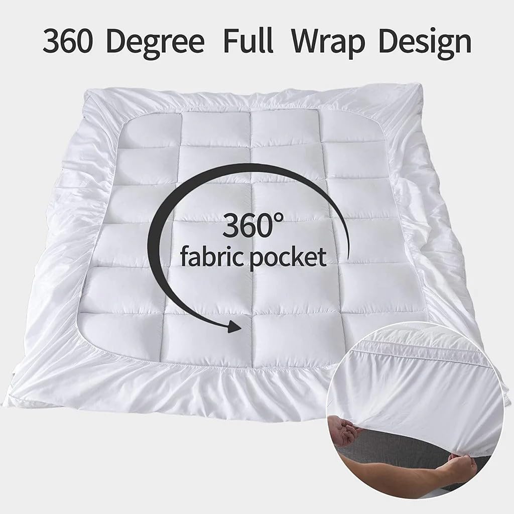 Sleep Mantra 100% Cotton Mattress Topper Full Size - Premium Wrap-Around Cooling Topper Fits up to 20-Inch Mattress - Extra Soft, Deep Pocket, Breathable & Plush Quilted Down Fill (White)