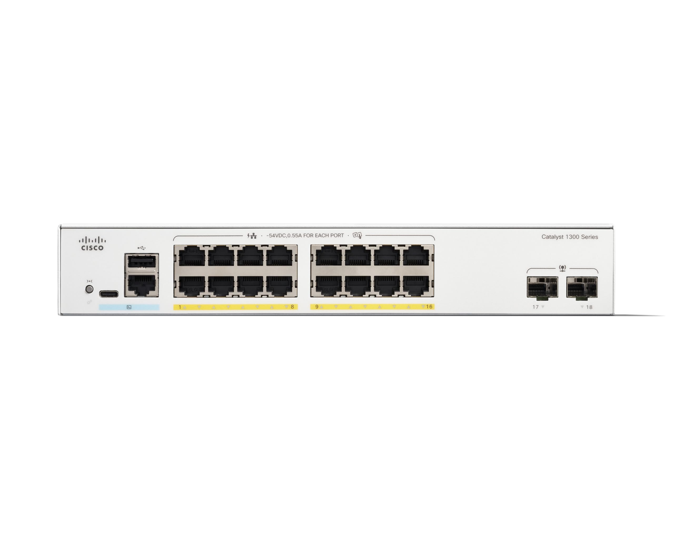 Cisco Catalyst 1300-16XTS Managed Switch, 8 Port 10G Copper, 8x10GE SFP+, Limited Lifetime Protection (C1300-16XTS)