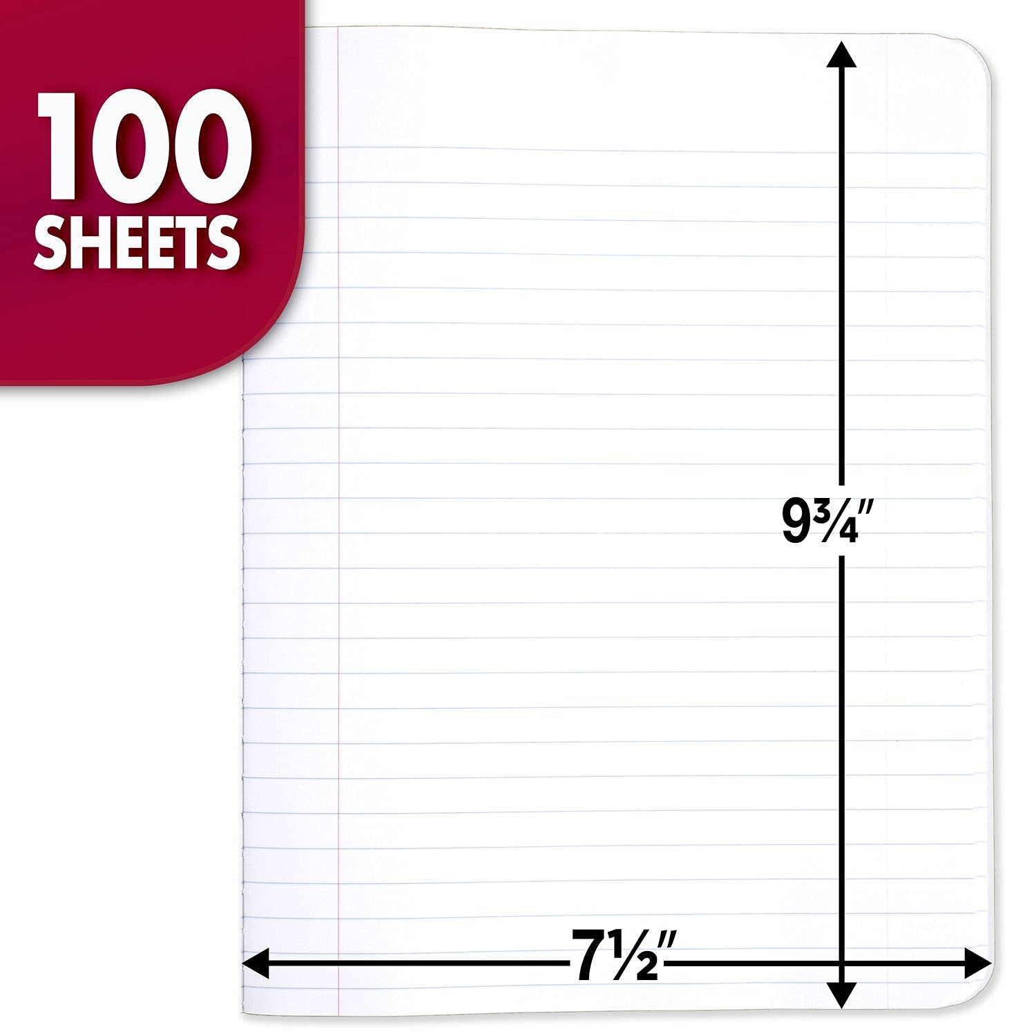 Mead Composition Notebook, 12 Pack, Wide Ruled Paper, 7-1/2" x 9-3/4", 100 Sheets per Comp Book, Colors Will Vary (963759)