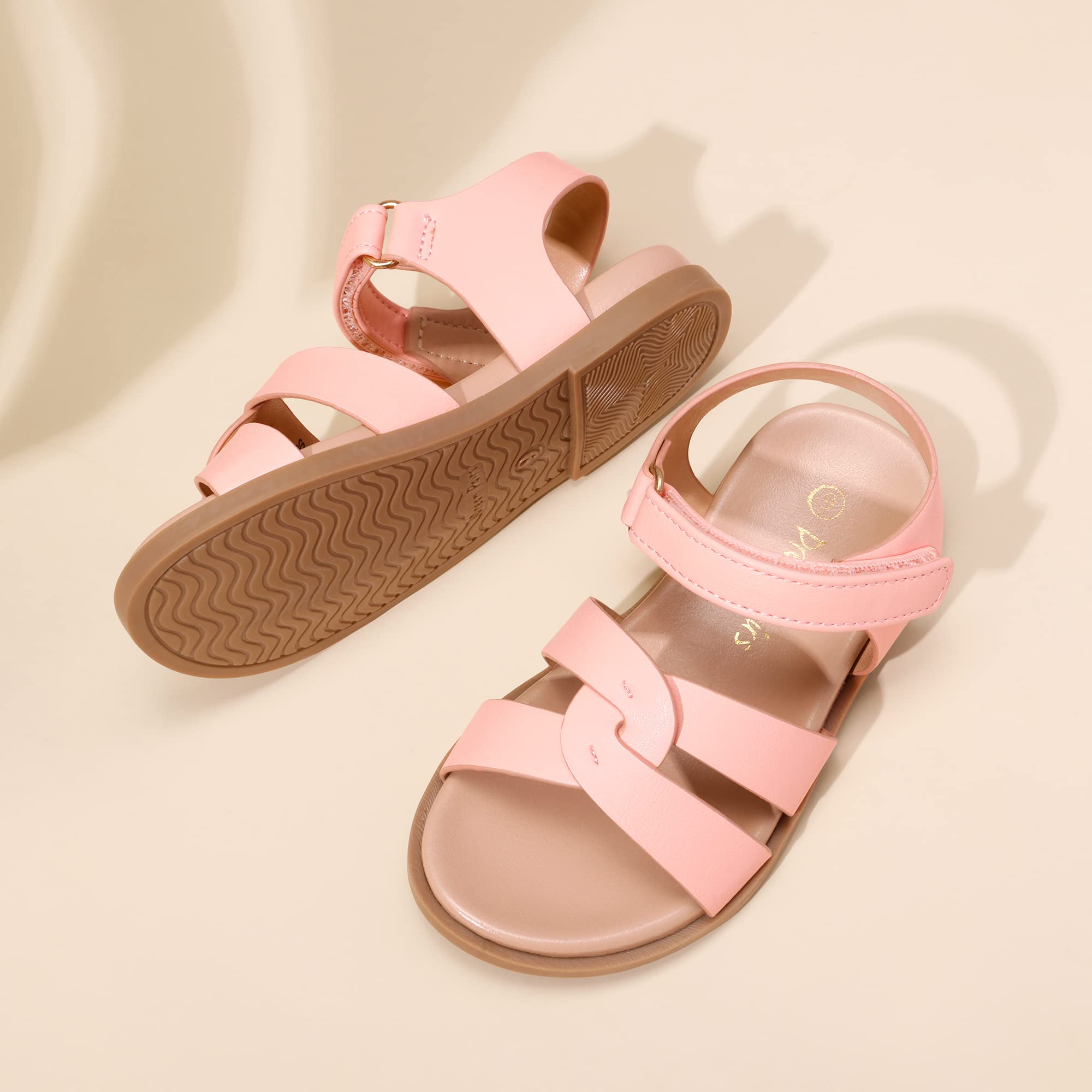 DREAM PAIRS Girls Sandals Open Toe Princess Flat Sandals Strappy Summer Shoes Toddler/Little Kid