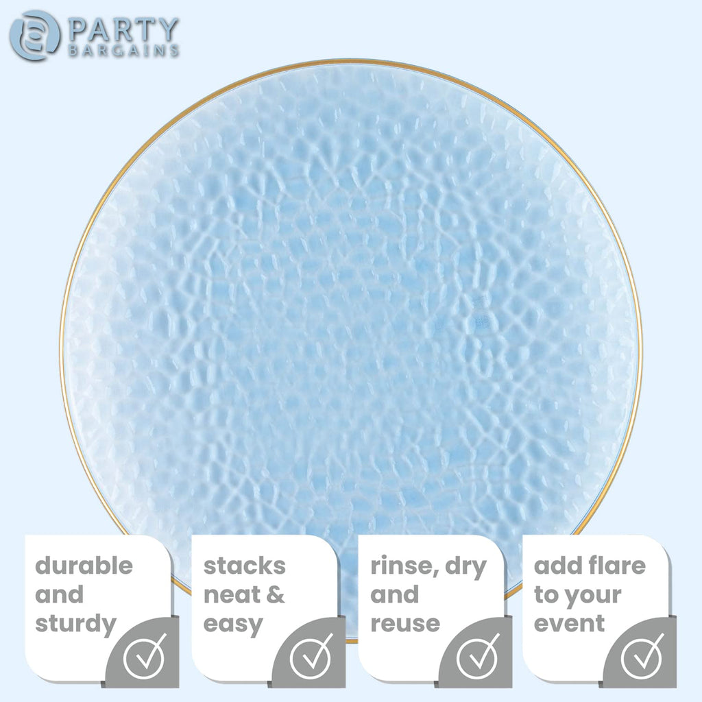 PARTY BARGAINS 13-Inch Charger Plates - 96 Pack, Clear Gold Rim, Heavy-Duty Disposable Chargers for Elegant Dining - Ideal for Weddings and Formal Events
