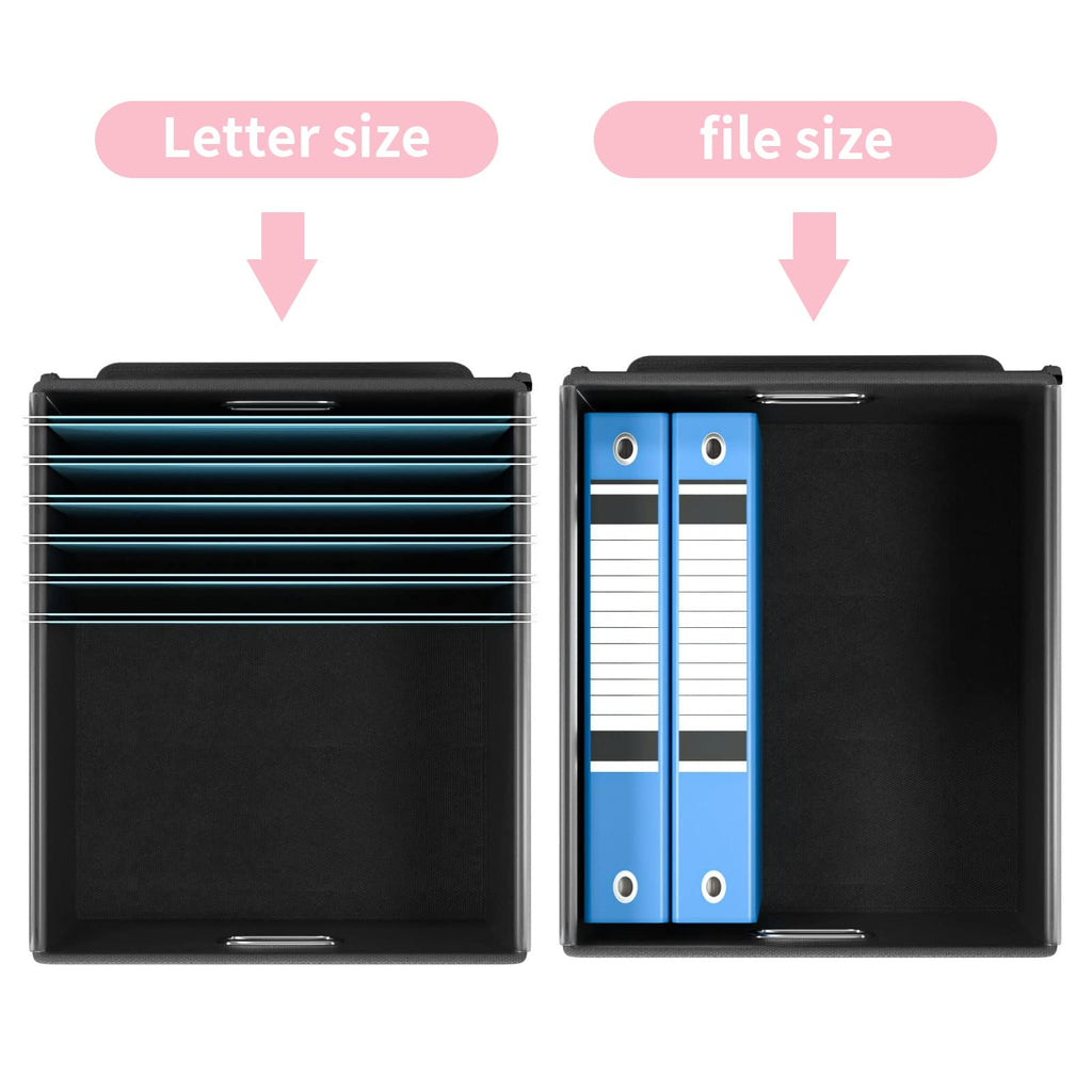 File Organizer Box with Lid, Collapsible Faux Leather Hanging File Folder Box Organizer with Plastic Slides, Decorative Home/Office Filing System Boxes for File and Folders Storage