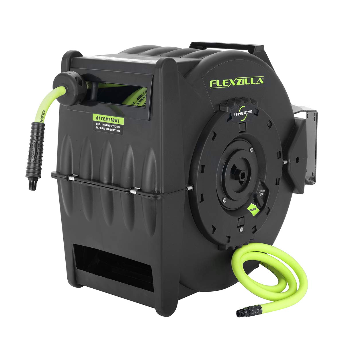 Flexzilla Pro Levelwind Retractable Air Hose Reel, 1/2 in. x 50 ft., Heavy Duty, Lightweight, Hybrid, ZillaGreen - L8335FZ