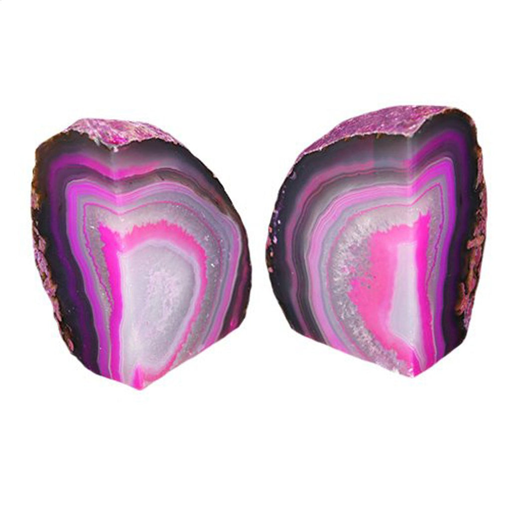 JIC Gem Black Agate Geode Bookends 2-3 Lbs Anti-Slip Rubber Pads Heavy Duty | 1Pair Natural Black Agate Crystal Decor for Shelves & Desk, Unique Small Stone Book Holder Gift for Office & Home Decoration