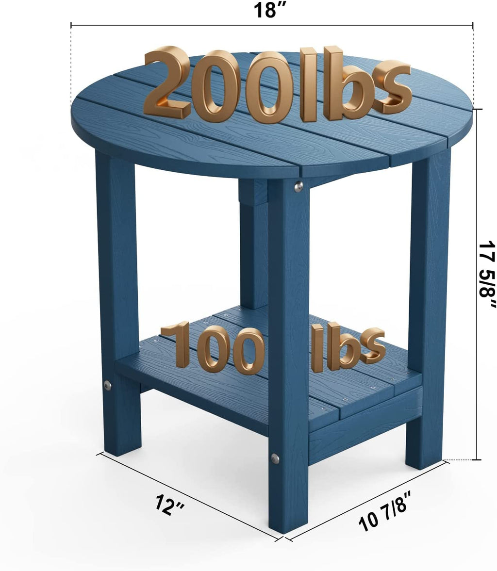 MXIMU Round Outdoor Side Table Adirondack Tables 18 Inch Chairside End Tables with Storage Shelf, 2-Tier Plastic Patio Side Table for Balcony Backyard Lawn (Black, 1 Pack)