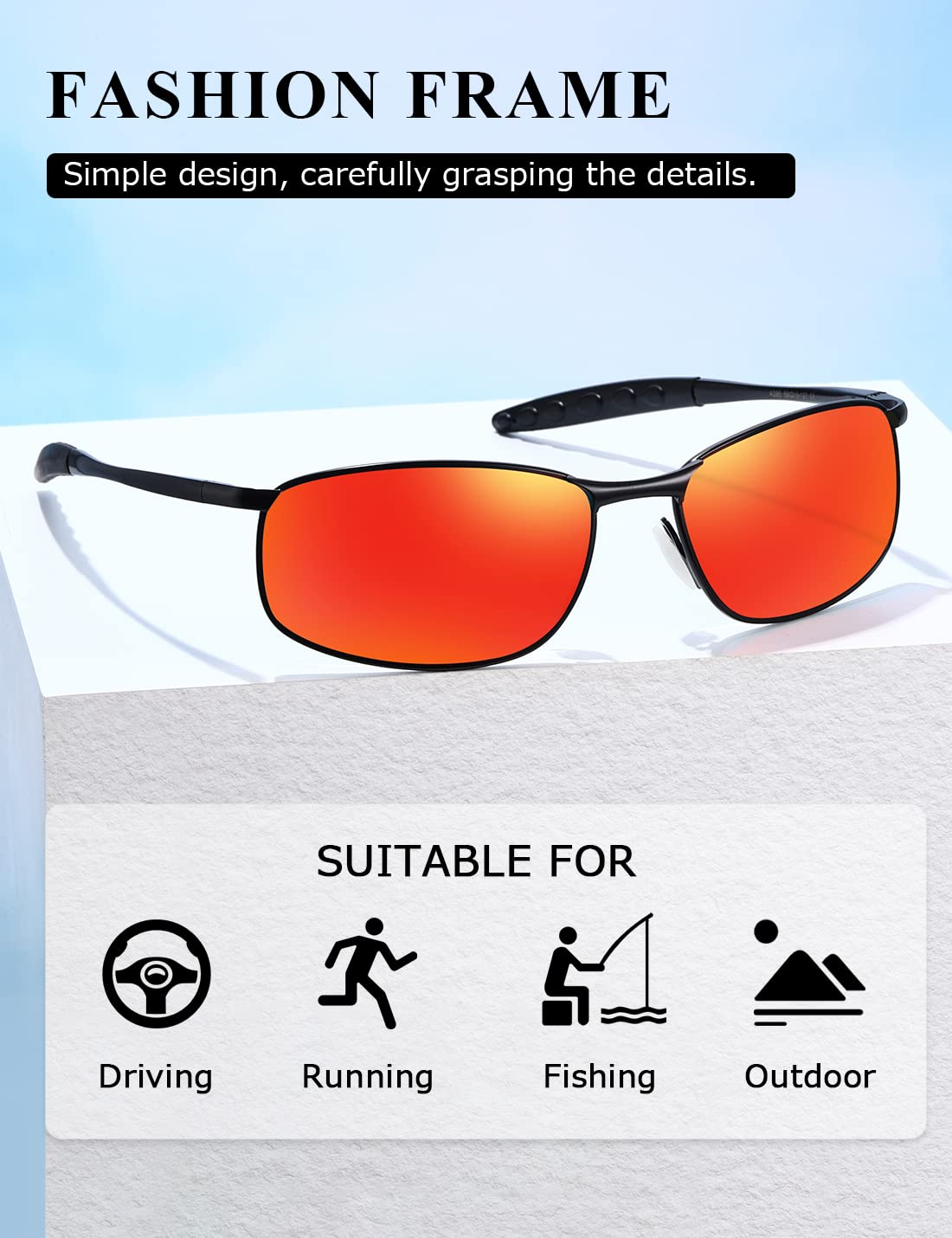 AEVOGUE Polarized Sunglasses For Men Rectangle Metal Frame Retro Sun Glasses AE0395
