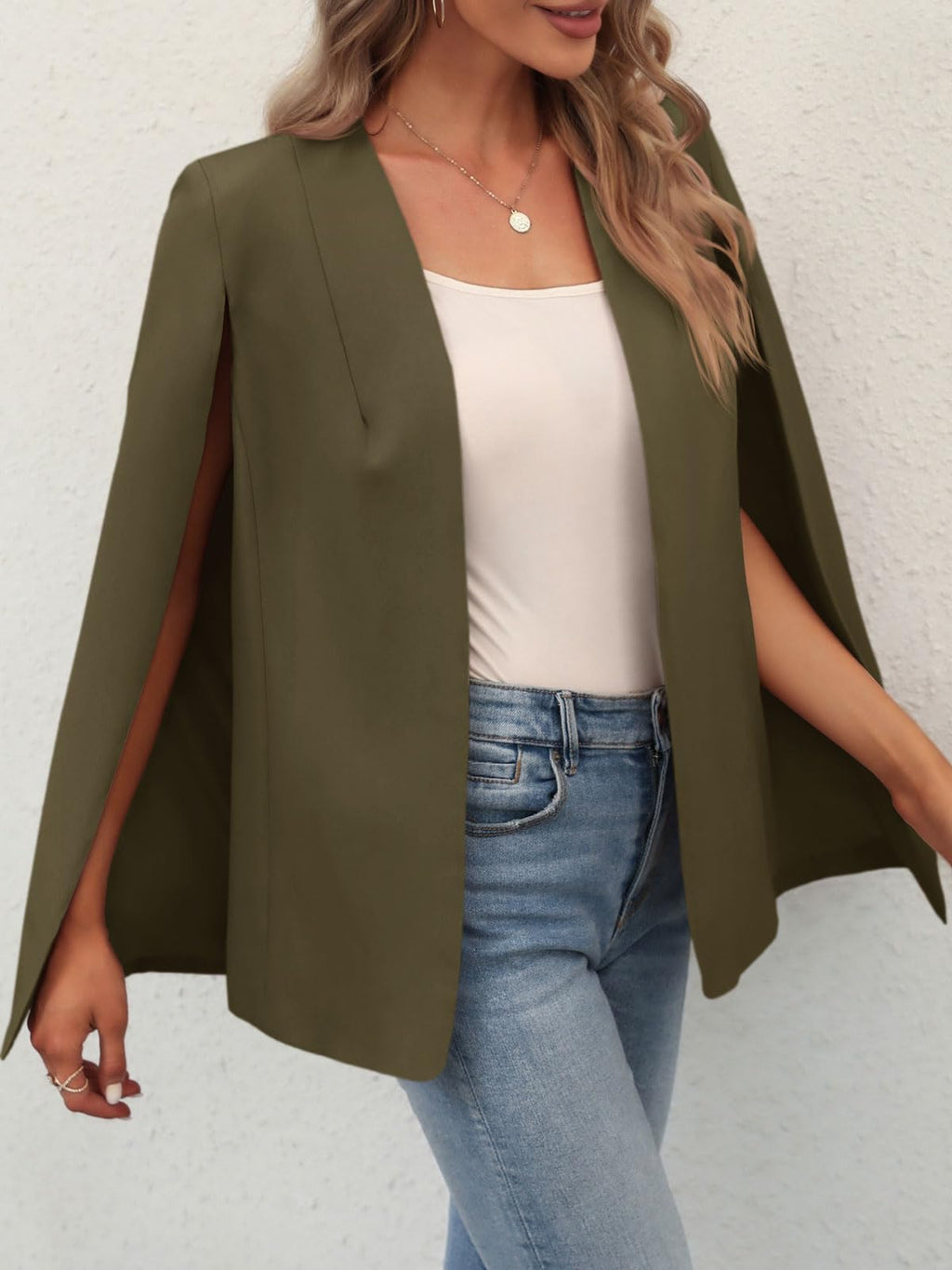 GAMISOTE Womens Cape Blazer Split Sleeve Open Front Casual Jacket Coat Workwear