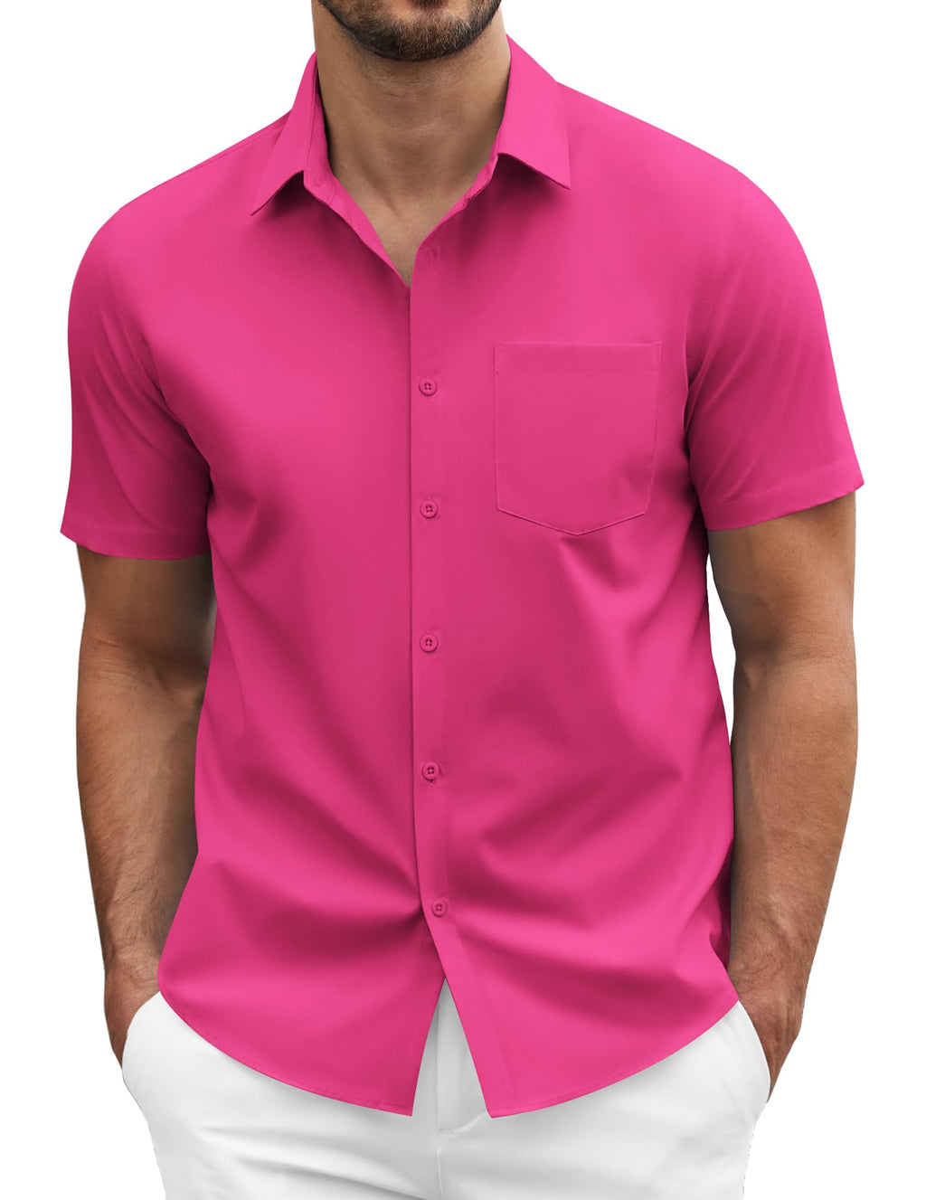 COOFANDY Men's Short Sleeve Casual Button Down Shirt Business Untucked Dress Shirts with Pocket