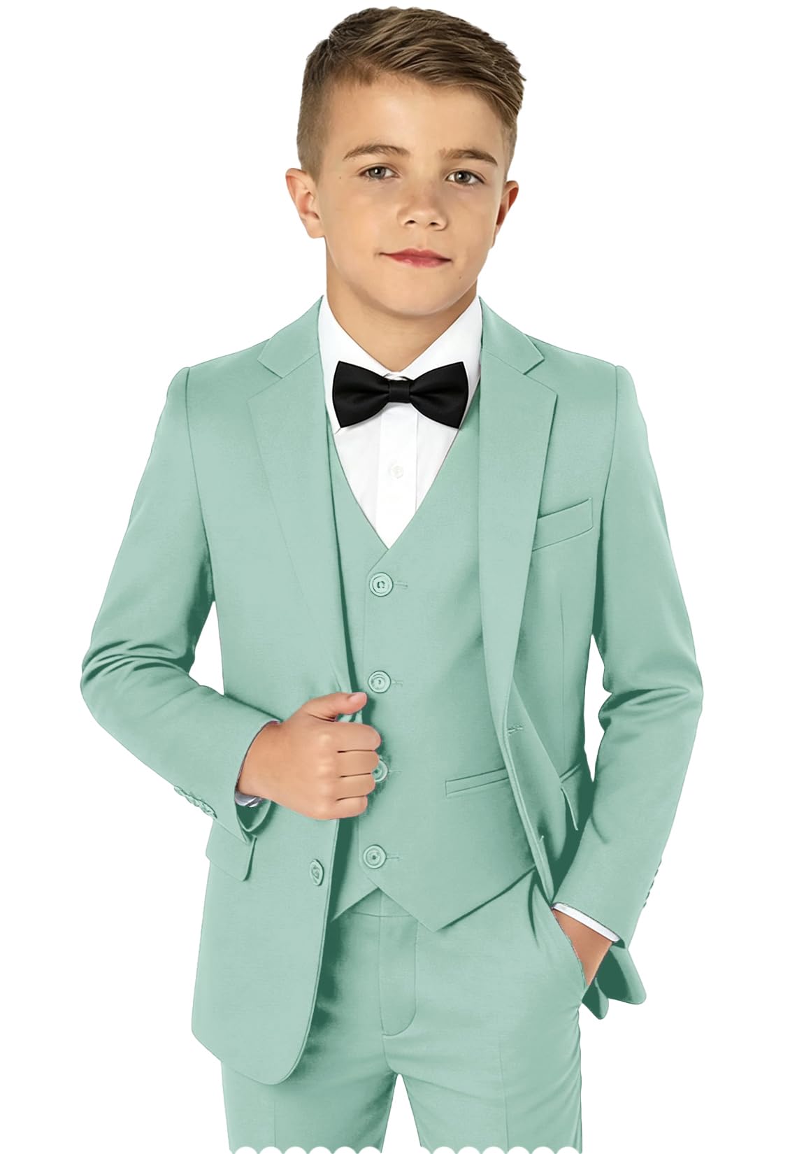 Boy Suits 5 Pieces Formal Suit Set with Adjustable Waist Kids Dress Suit for Wedding Prom