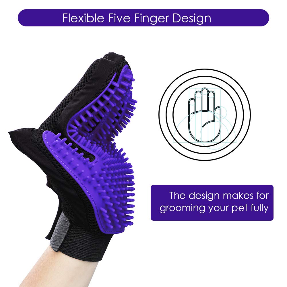 Upgrade Efficient Pet Hair Remover Gloves - Gentle Shedding Brushes for Dogs, Cats & Horses with Long and Short Hair - 1 Pair (Blue)