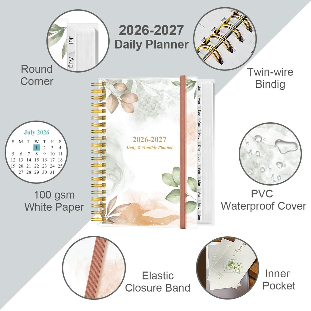 2026-2027 Daily & Monthly Planner - One Page Per Day, Daily Planner from July 2026 to June 2027, Planner 2026-2027 with 12 Monthly Tabs, 6.4" x 8.5", Black