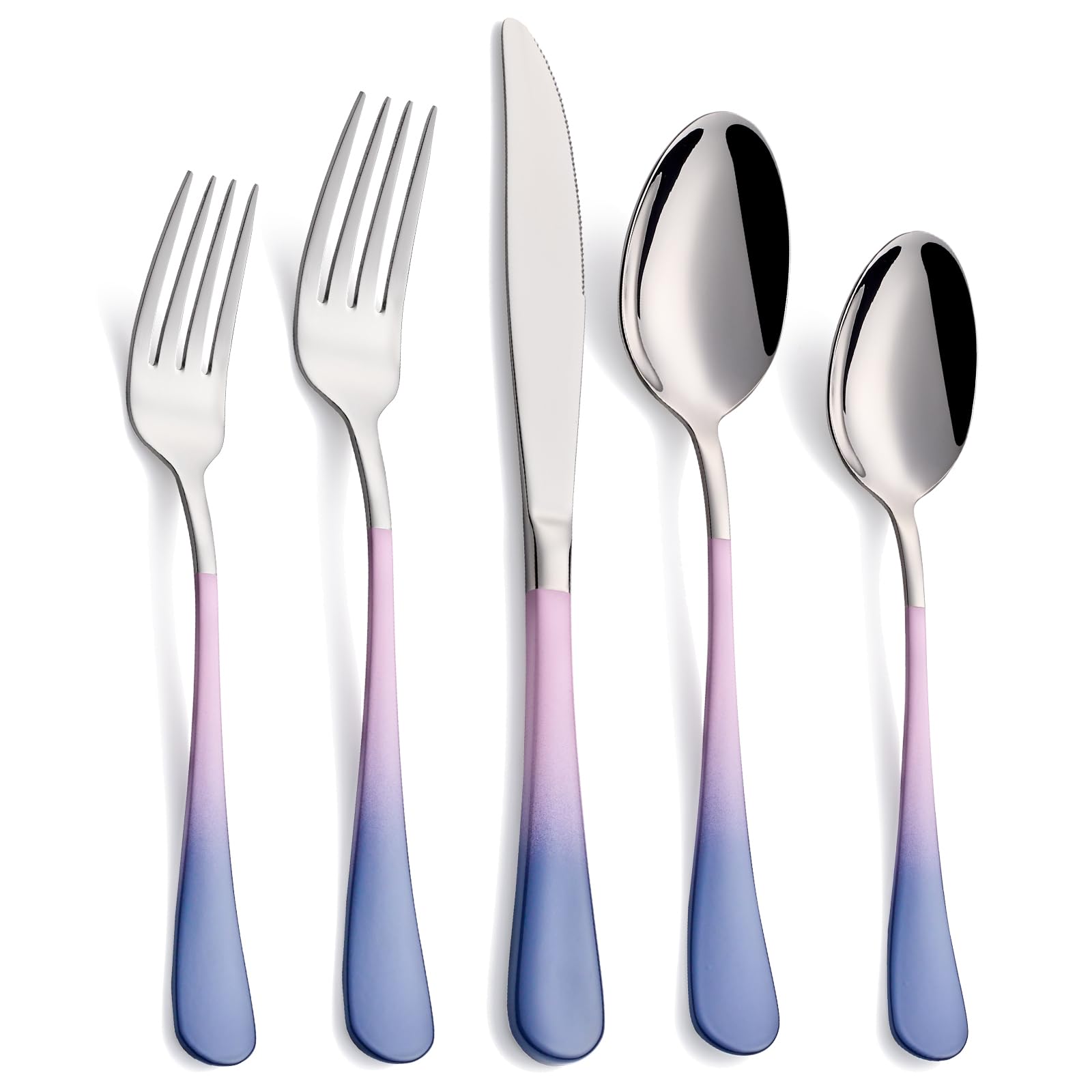 20-Pieces Blac and Pink Silverware Sets for 4,Pink Handle Stainless Steel Cutlery Set, Include Forks Spoons and Knives Set, Dishwasher Safe Utensil Sets for Home Restaurant