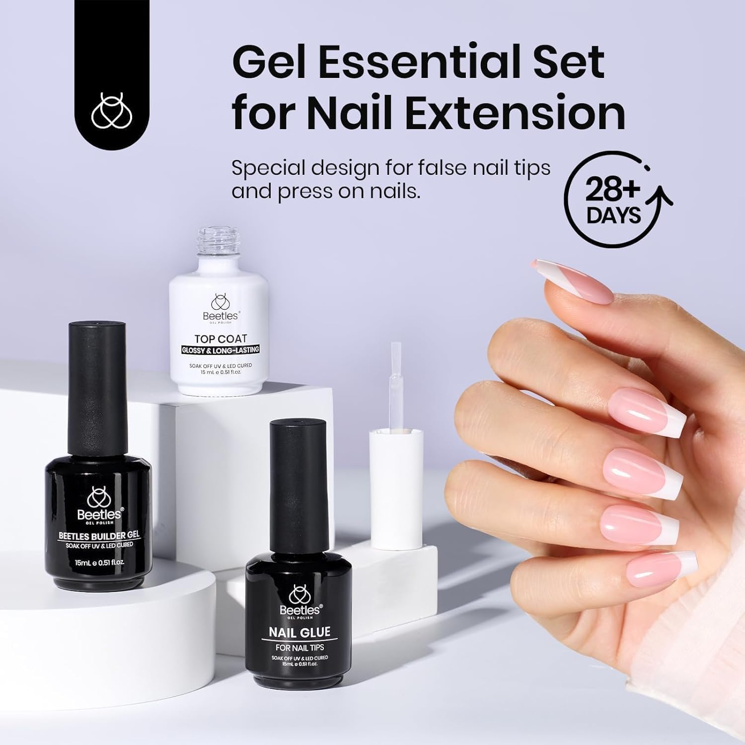 Beetles 2Pcs 15ml Gel Base and Top Coat Set - Upgrade No Wipe Extra Glossy Top Coat Finish for Gel Nail Polish, Soak Off UV/LED Lamp Needed, Essentials for Long-Lasting Manicure Kit