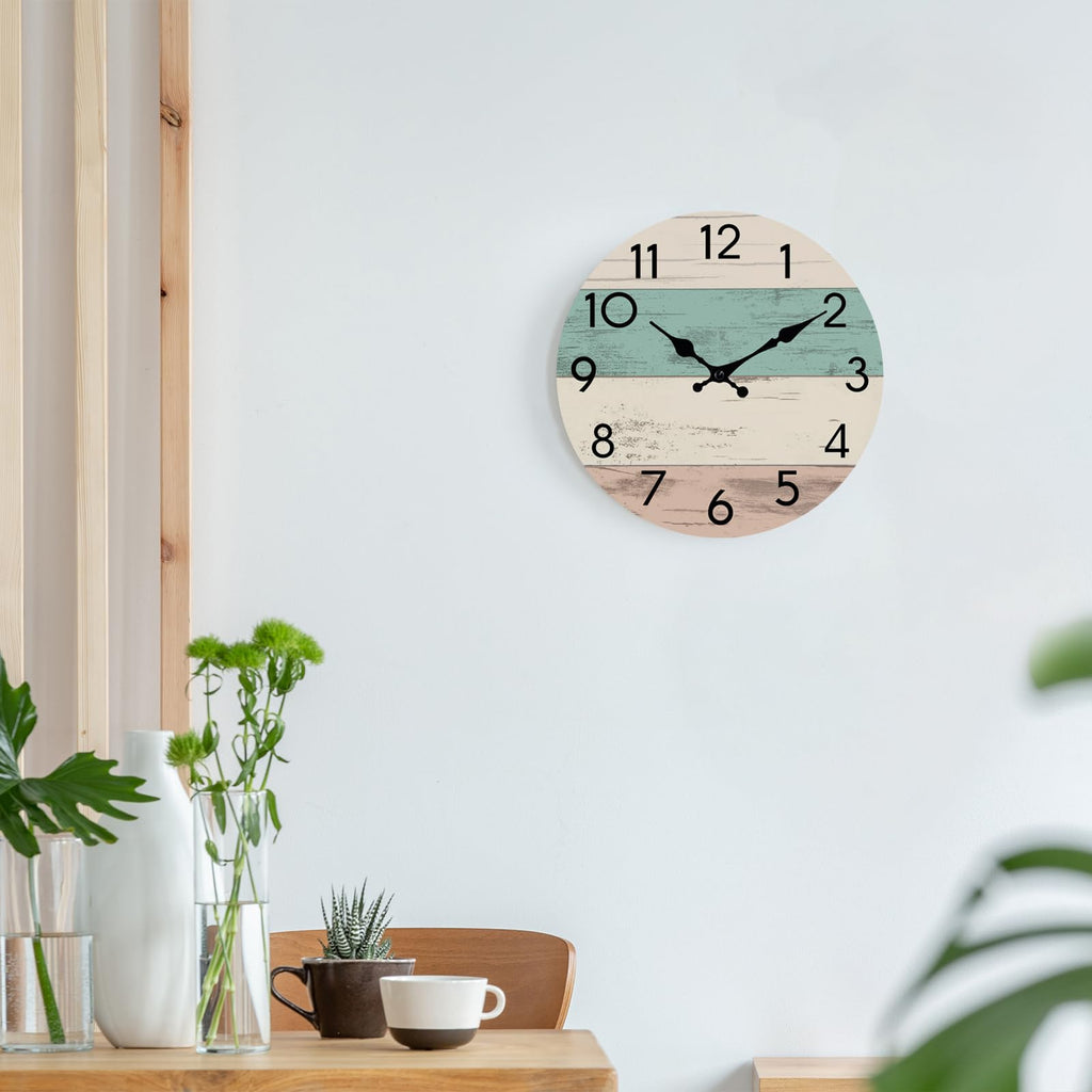 KECYET Wall Clock Silent Non-Ticking Wooden Clocks Battery Operated 8 Inch Small Country Retro Rustic and Beach Style Decorative for Kitchen, Home, Bathroom, Bedroom (Blue)