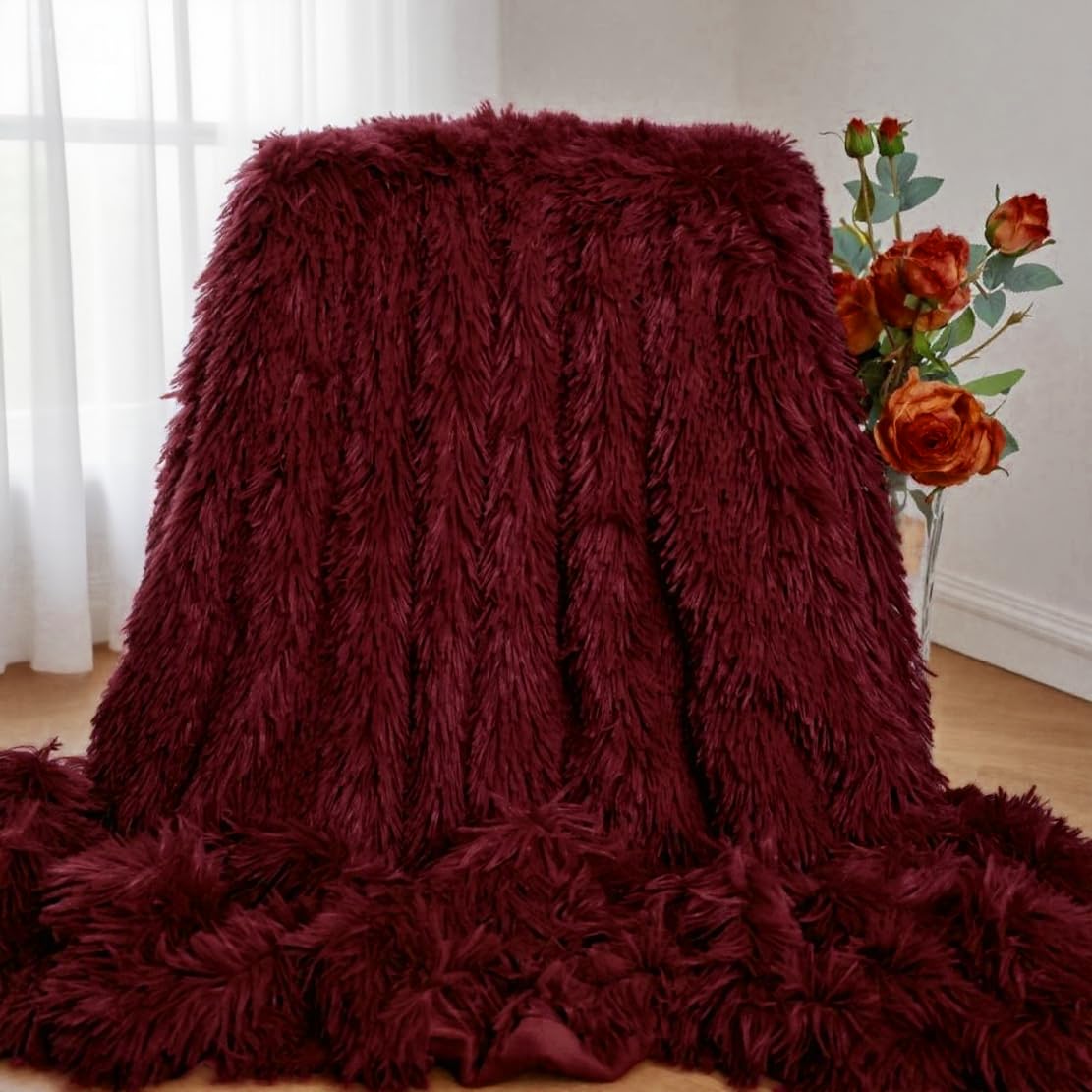 Plush Super Soft Blanket Bedding Sofa Cover Furry Fuzzy Fur Warm Throw Qulit Cozy Couch Blanket for Winter (51"x63", Black)