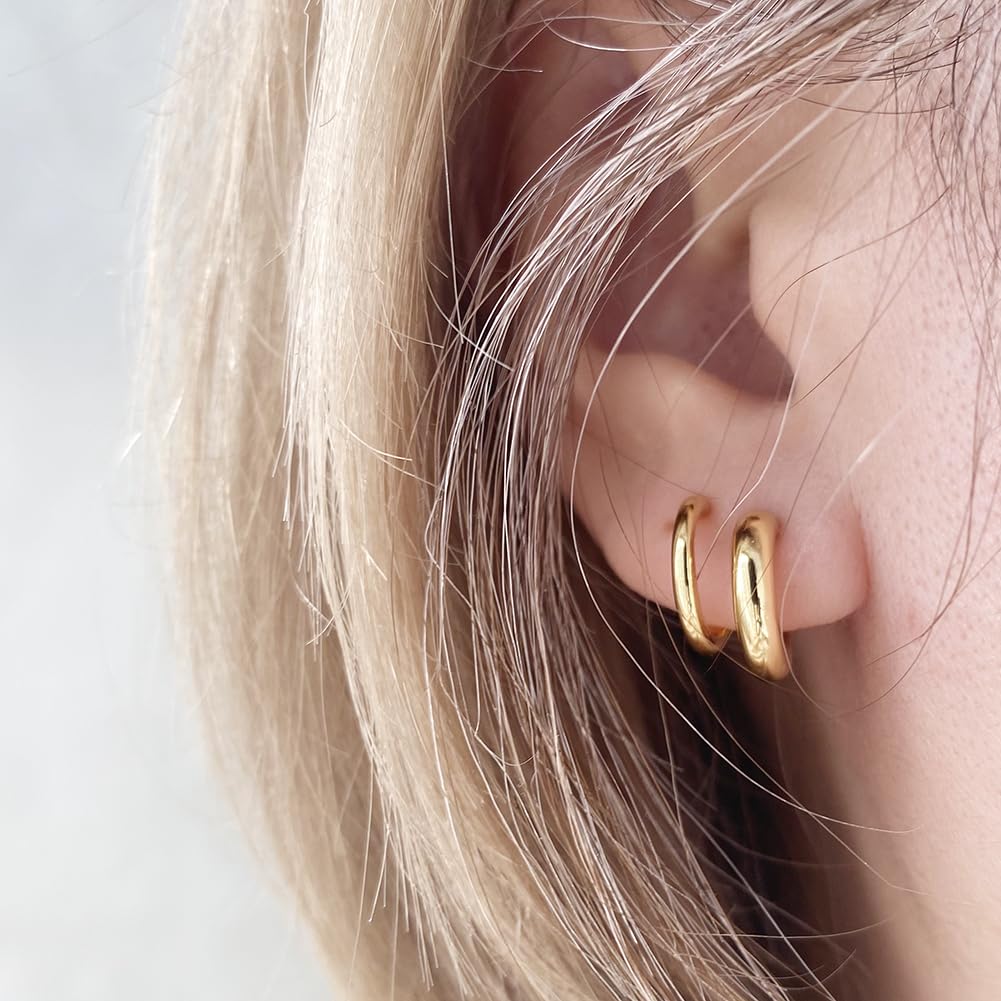 Obidos 14K Gold Plated Illusion Stud Earrings for Women | Triple Huggie Hoop Earrings for One Hole| Trendy Simple Hypoallergenic Fashion Accessories Gold Jewelry Gifts for Womens