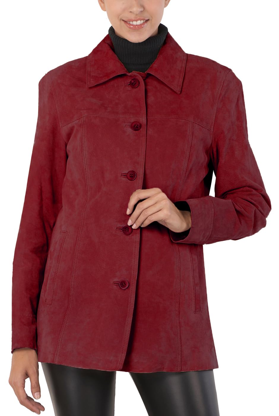 BGSD Women Anna Suede Leather Car Coat (Also available in Plus Size & Petite)